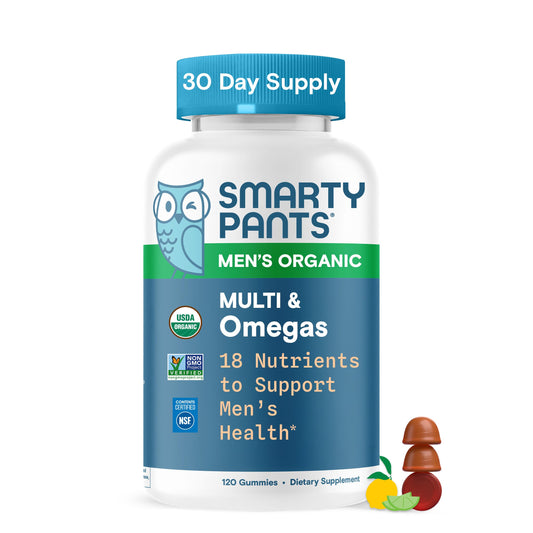 SmartyPants Men's Organic Multivitamin bottle front for daily wellness