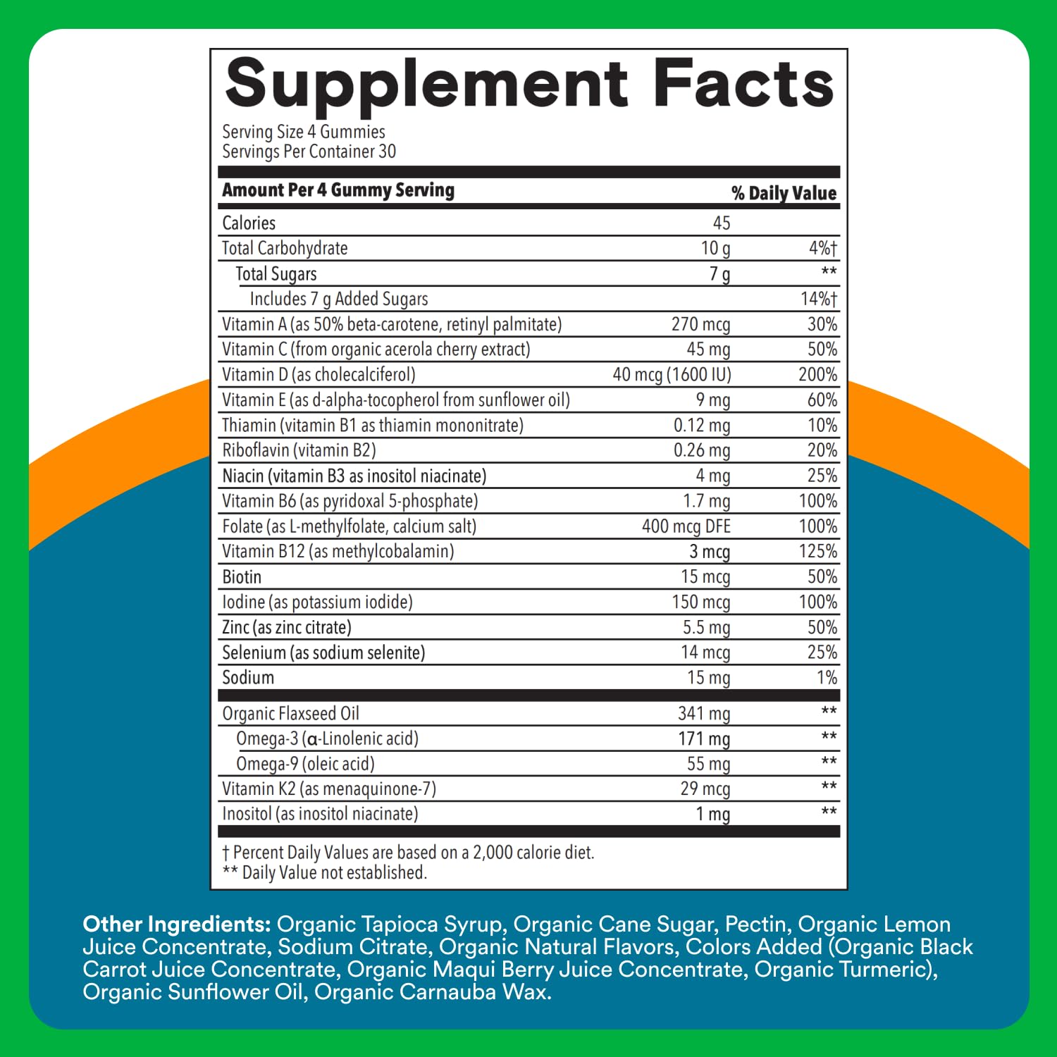 SmartyPants Organic Multivitamin label zoom with third-party testing