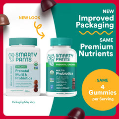SmartyPants Organic Prenatal Gummies label highlights organic, vegetarian formula