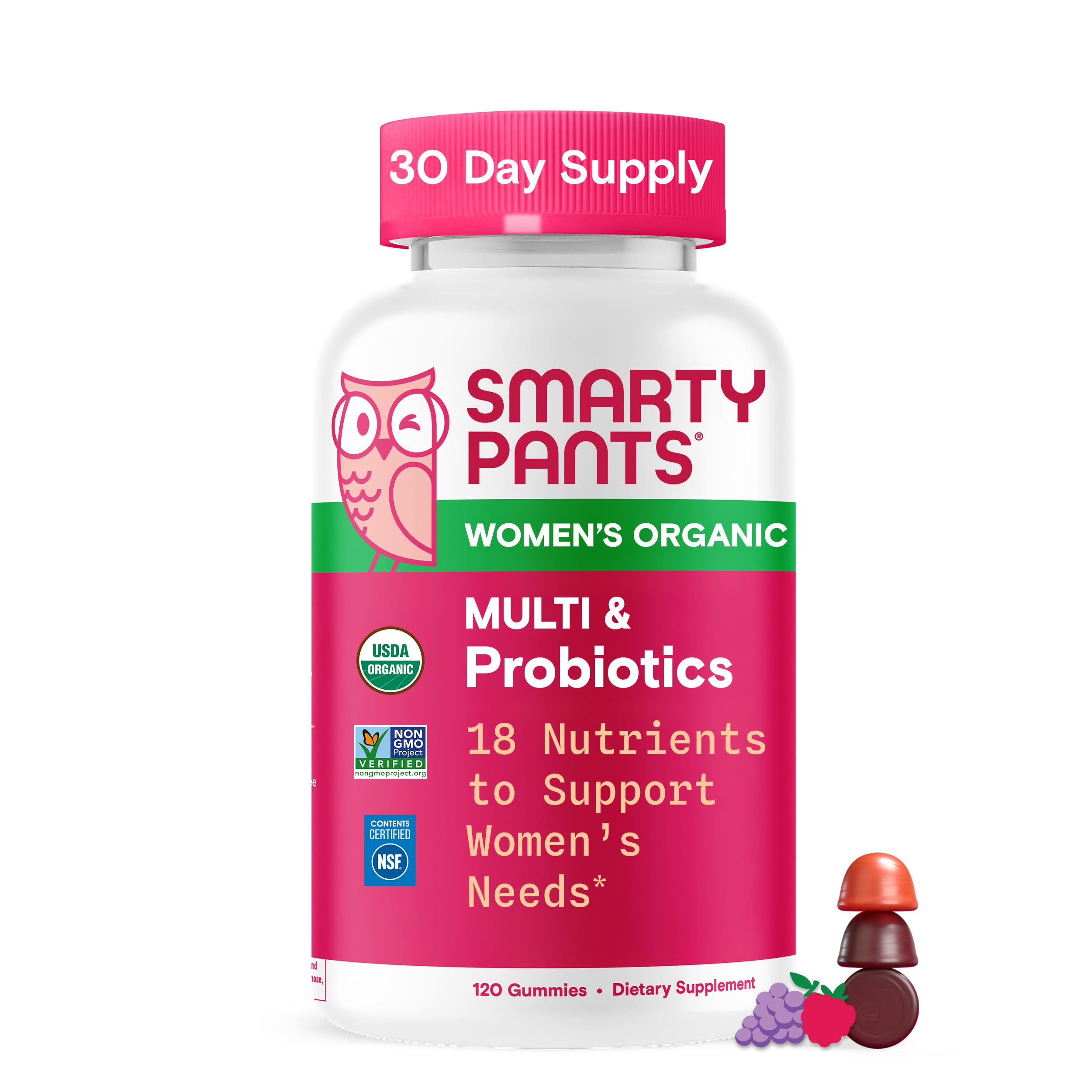 SmartyPants Organic Women's Multivitamin Gummies bottle for daily energy and balance