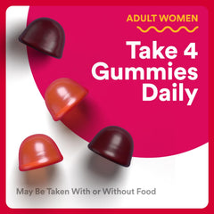 Daily-use bottle suggesting four gummies daily routine