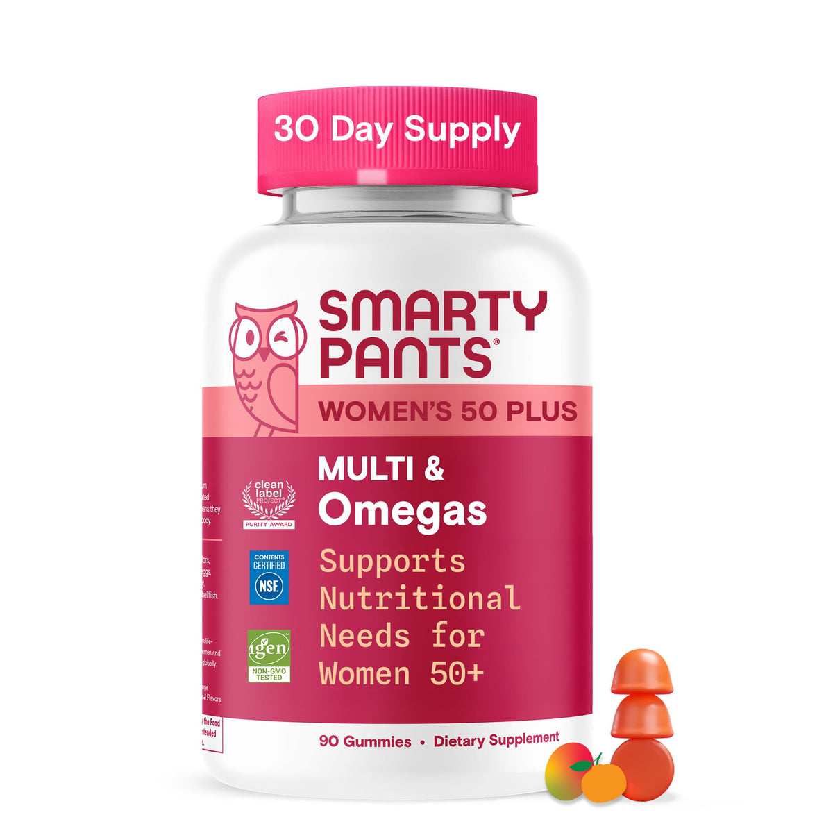 SmartyPants Women 50+ multi-omega bottle ready for daily use and wellness.