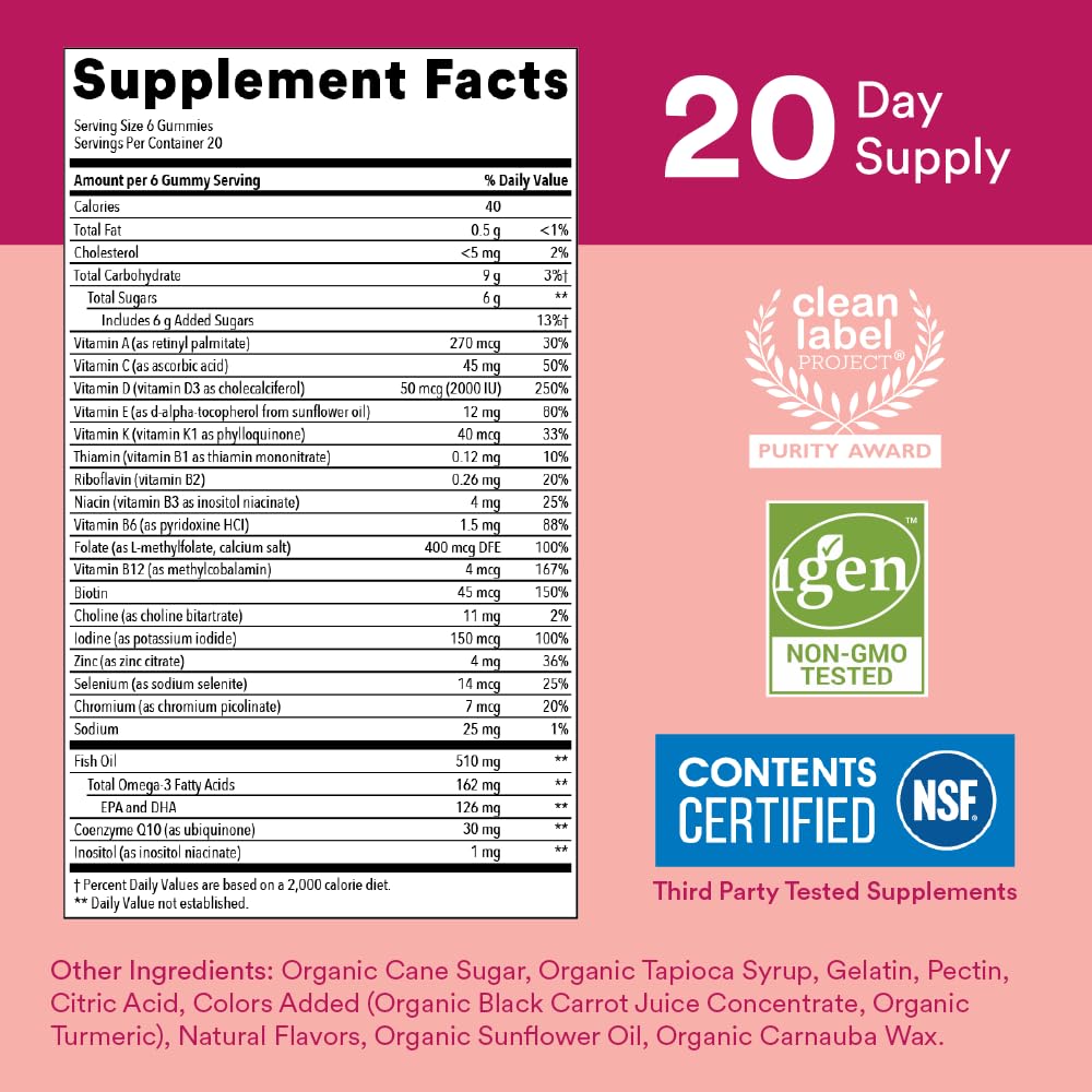 Gummies and label indicate omega-3 EPA/DHA content in SmartyPants formula