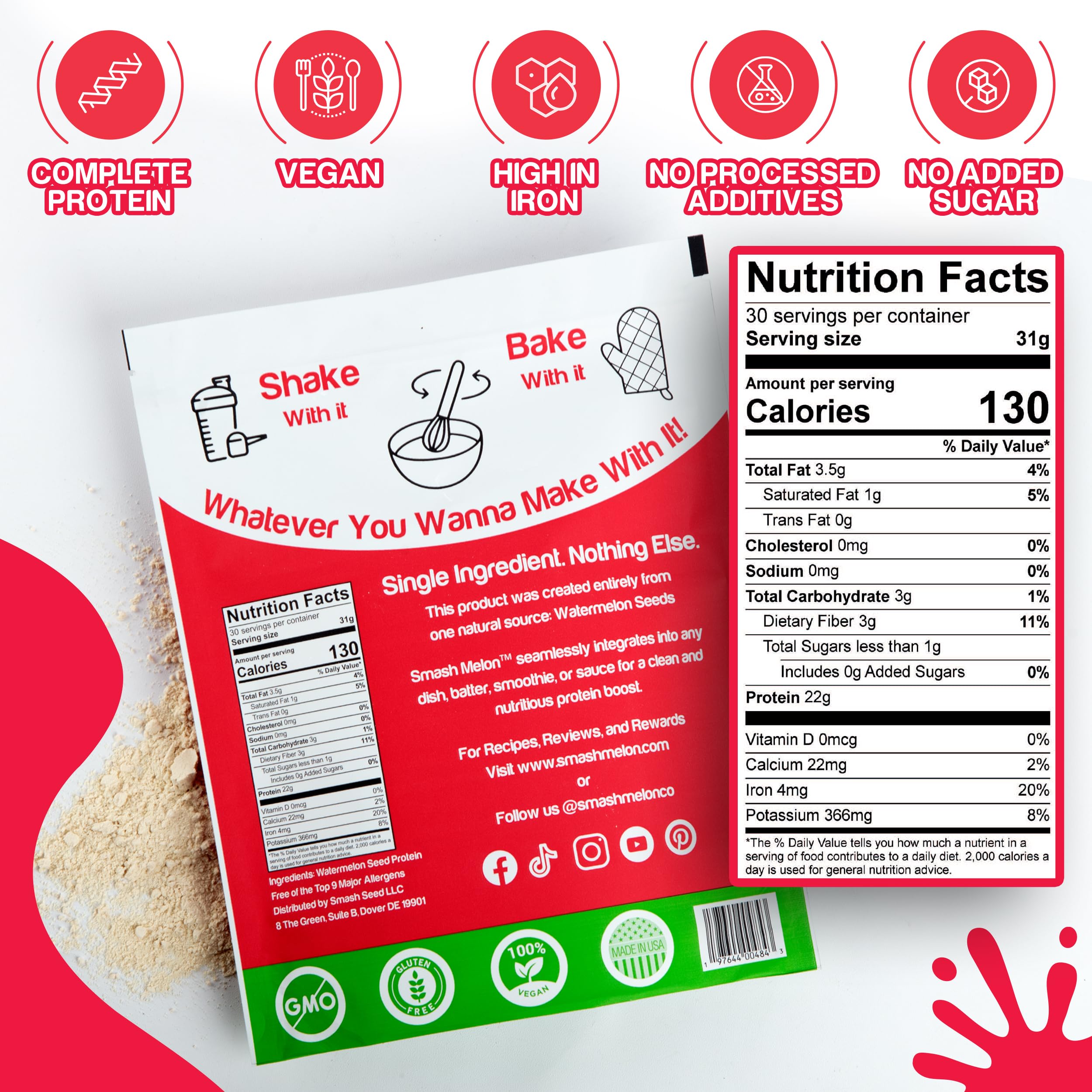 Close-up of Smash Melon powder highlighting a neutral flavor profile