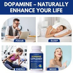 Smelling salts Dopamine Supplement label closeup emphasizes 650 mg L-Tyrosine for focus.