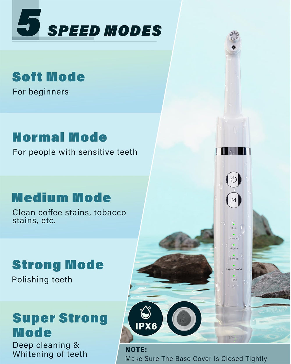 Smile-Aid Tooth Polisher five interchangeable heads for tailored cleaning.
