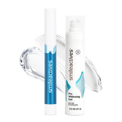 Smileactives complete whitening kit bottle showing clinical-grade gel for at-home whitening results