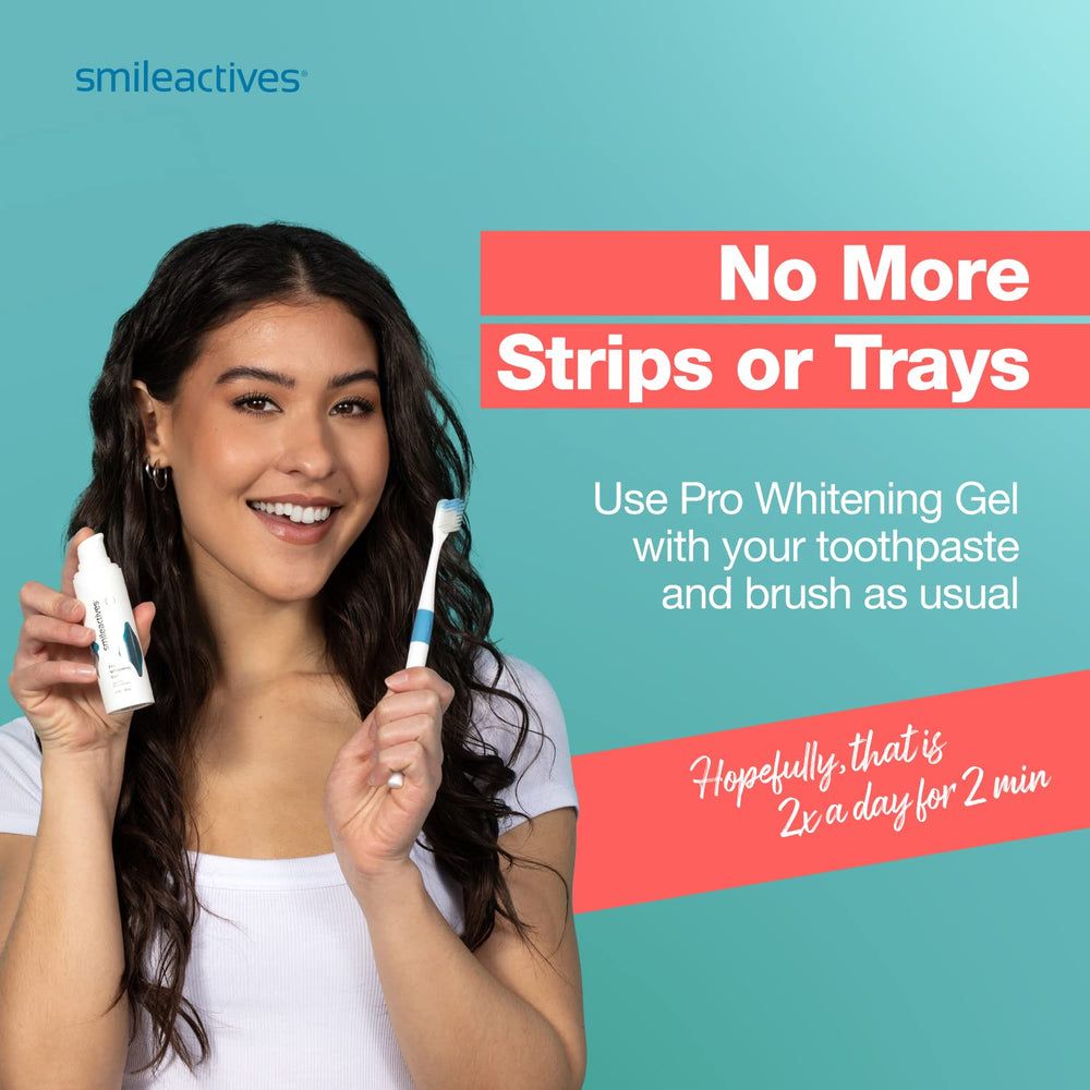 Smileactives pro whitening gel dispense highlighting fast-acting whitening action