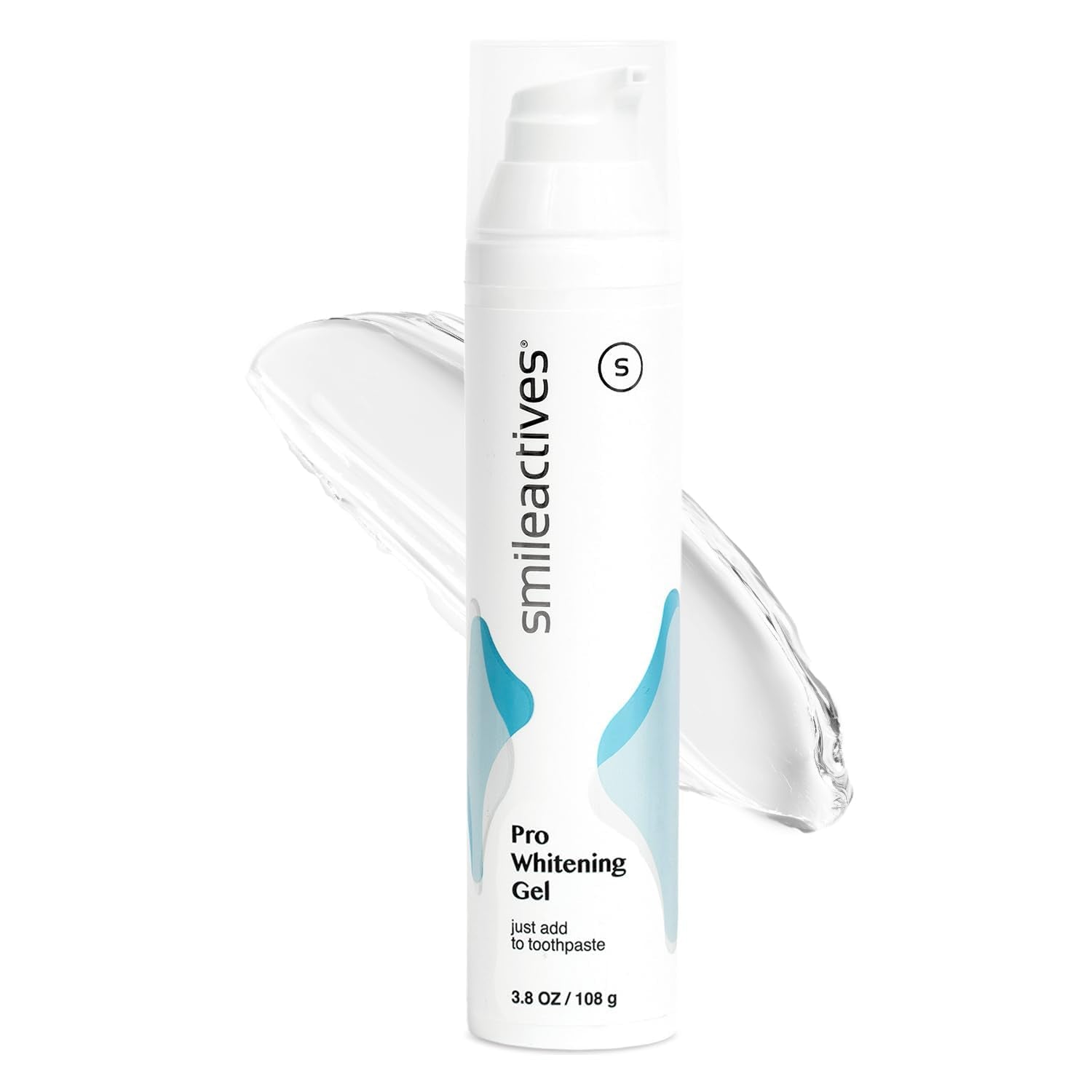 Smileactives teeth whitening gel bottle close-up showing at-home whitening potential