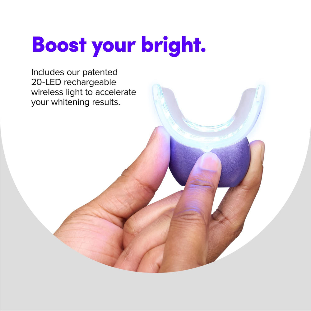 SmileDirectClub rechargeable base charges the wireless light for a week.