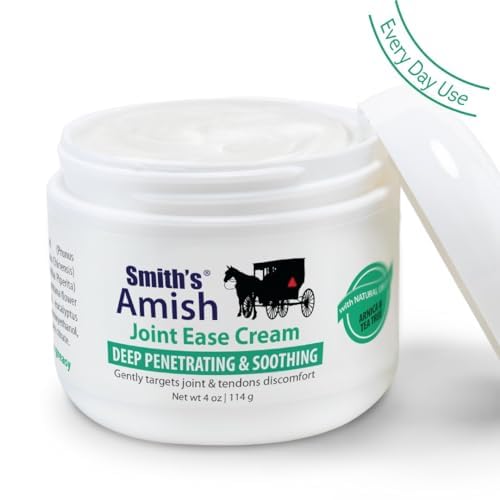 Smith Amish JointEase Cream being rubbed onto a knee for cooling comfort.
