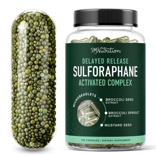 SMNutrition 50mg sulforaphane bottle shows activated complex for cellular health
