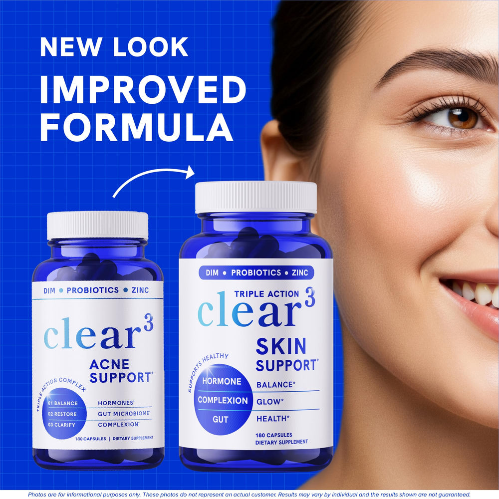 SMNutrition Clear Skin bottle front highlighting the 180 count for a 90 day routine.
