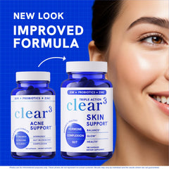 SMNutrition Clear Skin bottle front highlighting the 180 count for a 90 day routine.