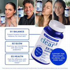 SMNutrition Clear Skin capsules closeup showing capsules ready for daily use.