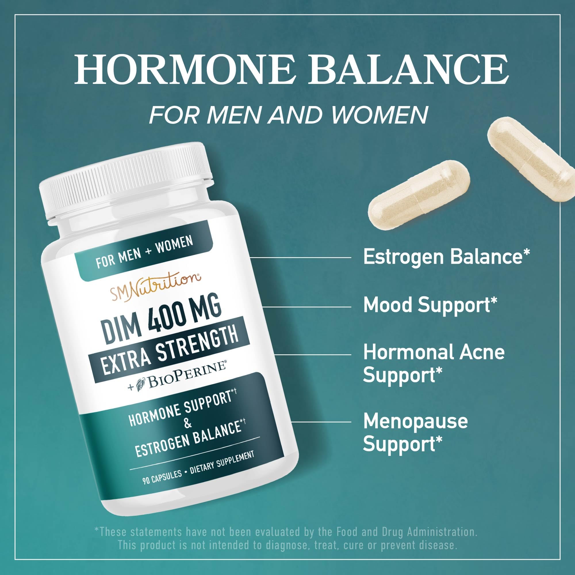 SMNutrition DIM 400mg capsules close-up highlighting vegan and gluten-free attributes