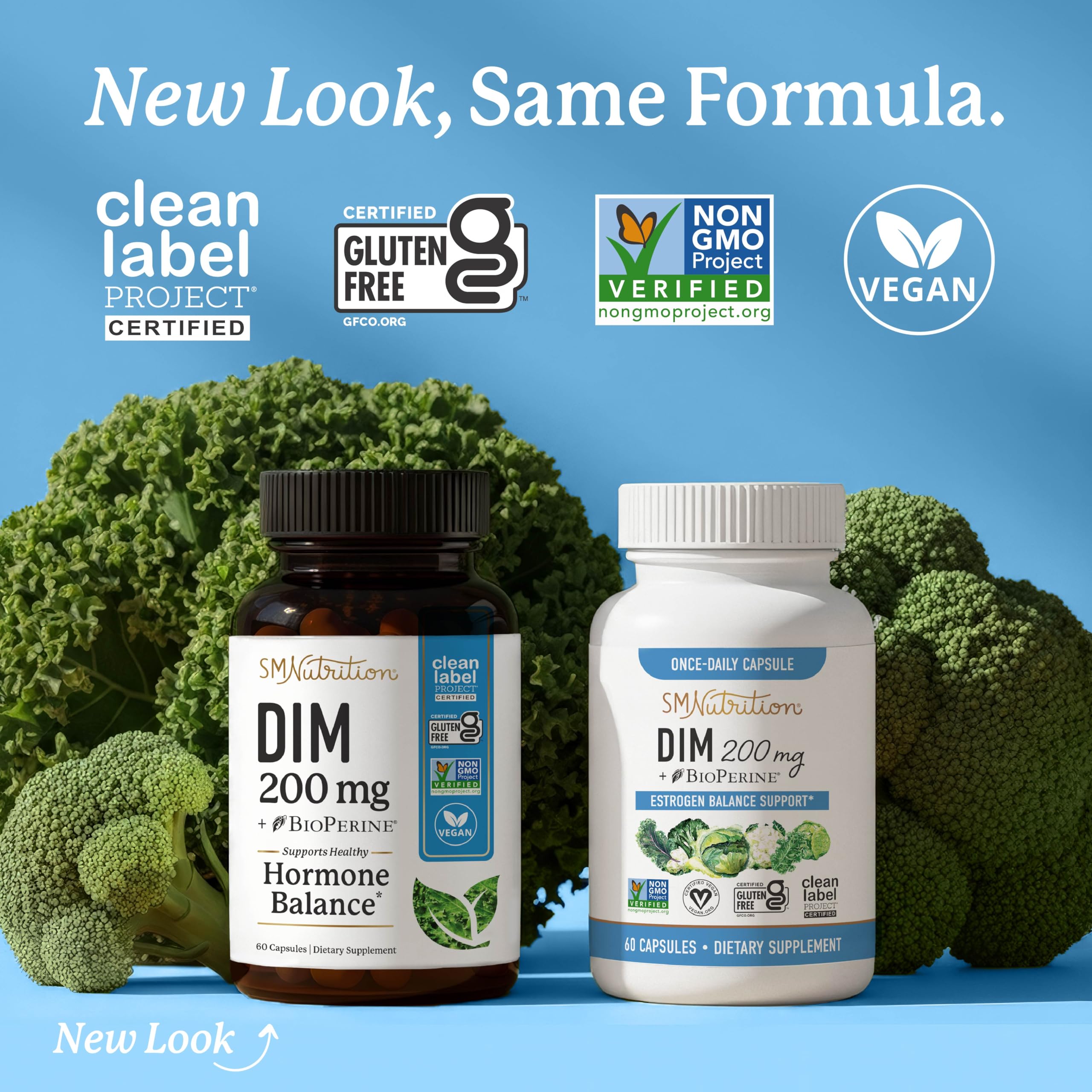 SMNutrition DIM200 bottle on wood surface evokes natural wellness vibe