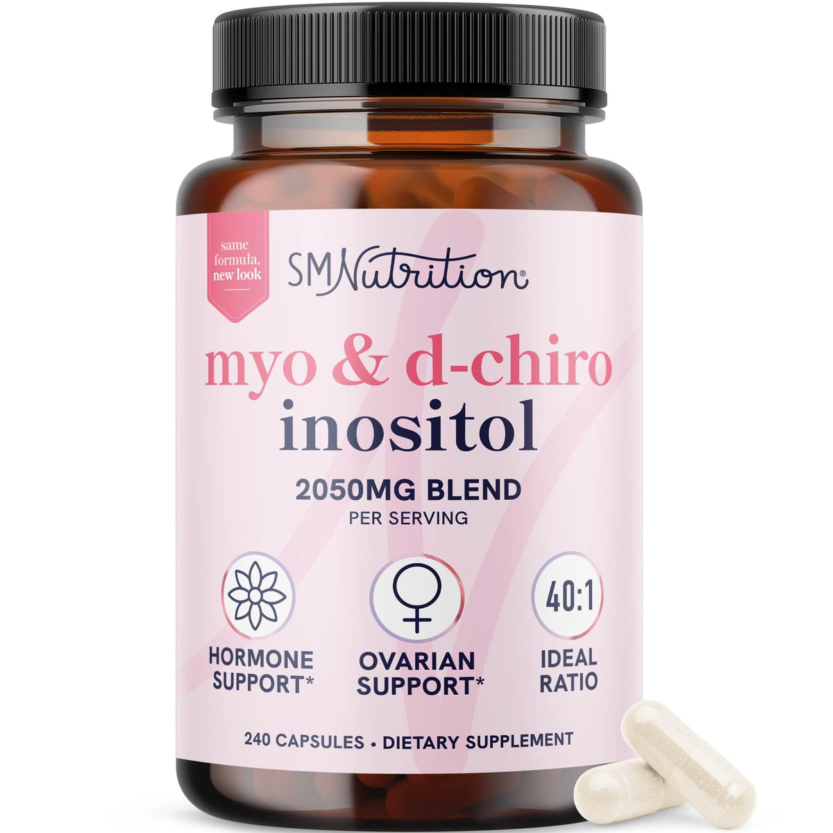 SMNutrition Myo-Inositol & D-Chiro Inositol bottle for hormone balance support.