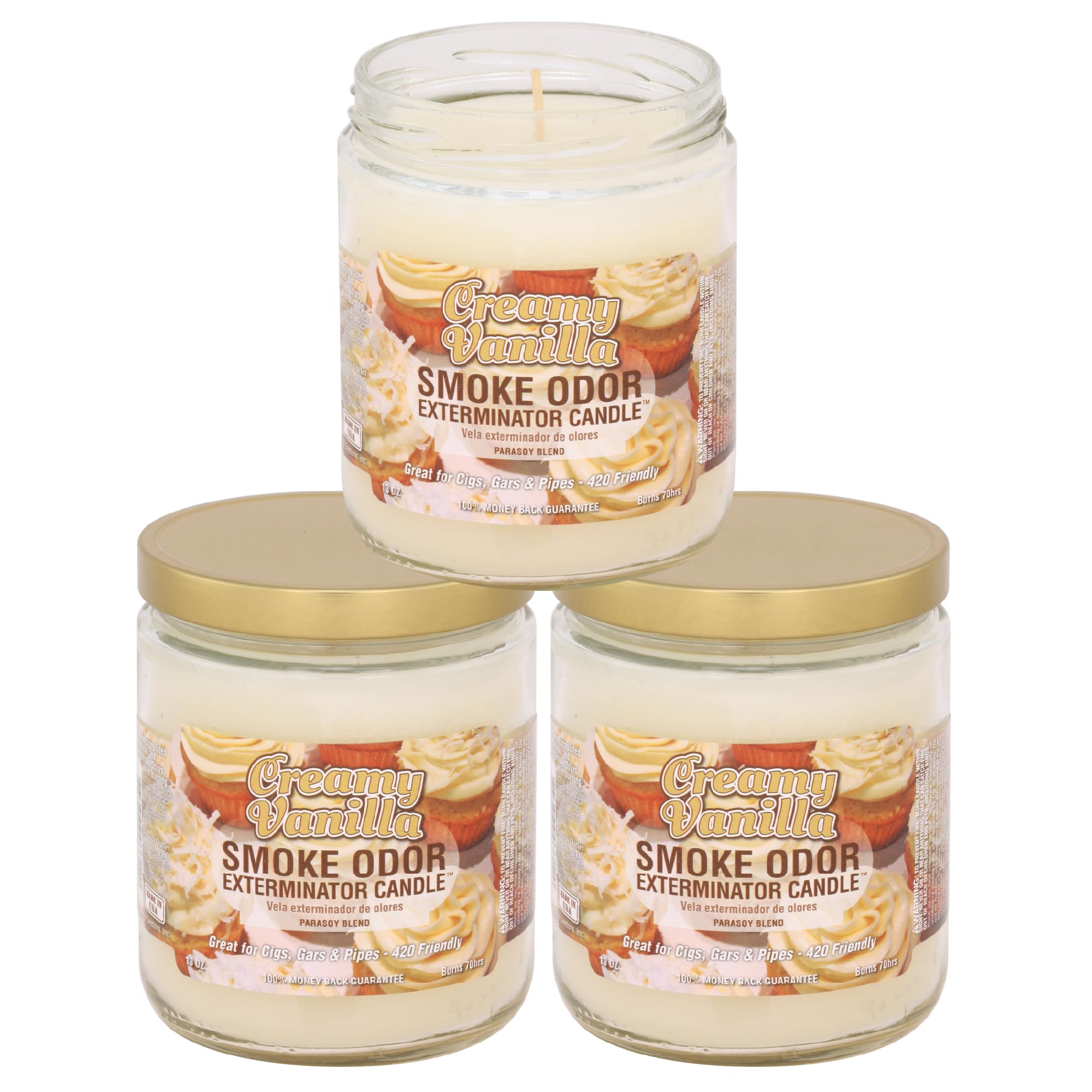 Smoke Odor Exterminator Creamy Vanilla 13oz jar candle reduces lingering smoke odors in rooms.