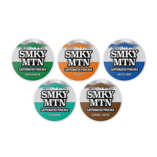 Smokey Mountain caffeinated pouches 5-can sampler pack for on-the-go alertness and flavor variety