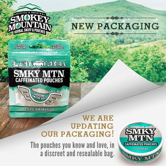 Smokey Mountain caffeinated pouches with green tea extract, natural energy option.