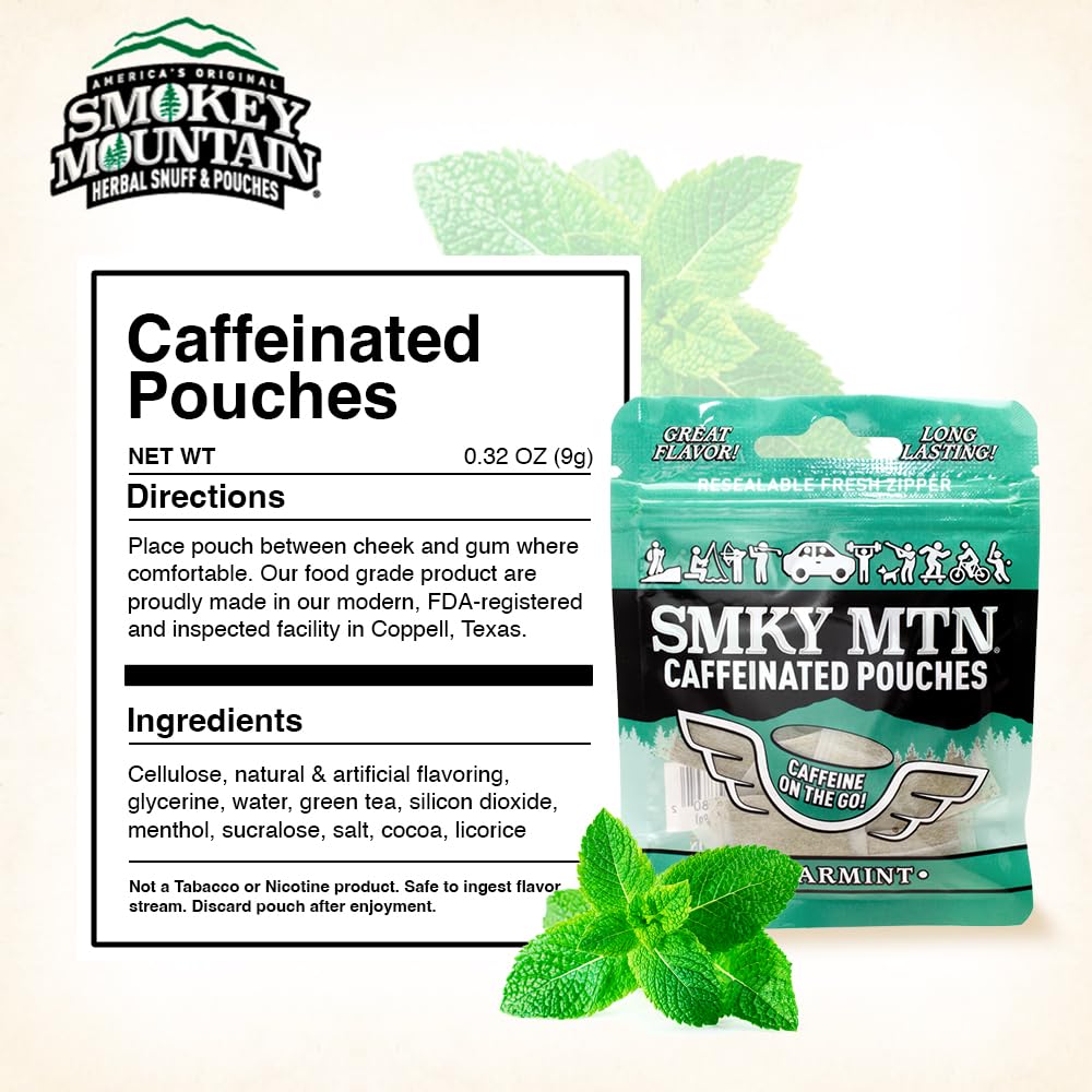 Smokey Mountain caffeinated pouches close-up, showing texture and quality.