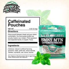 Smokey Mountain caffeinated pouches close-up, showing texture and quality.
