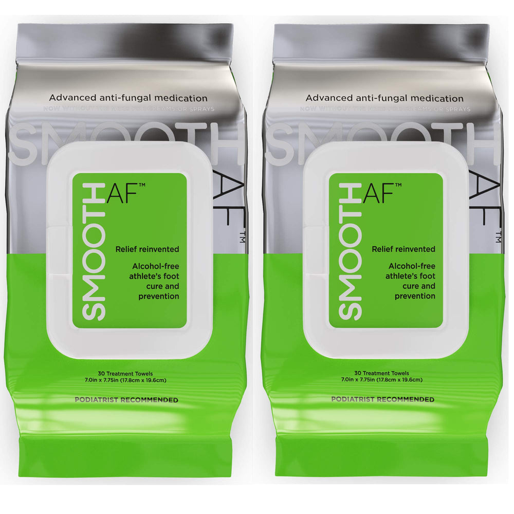 SMOOTH AF athletes-foot wipes packaging for on-the-go relief and convenience.