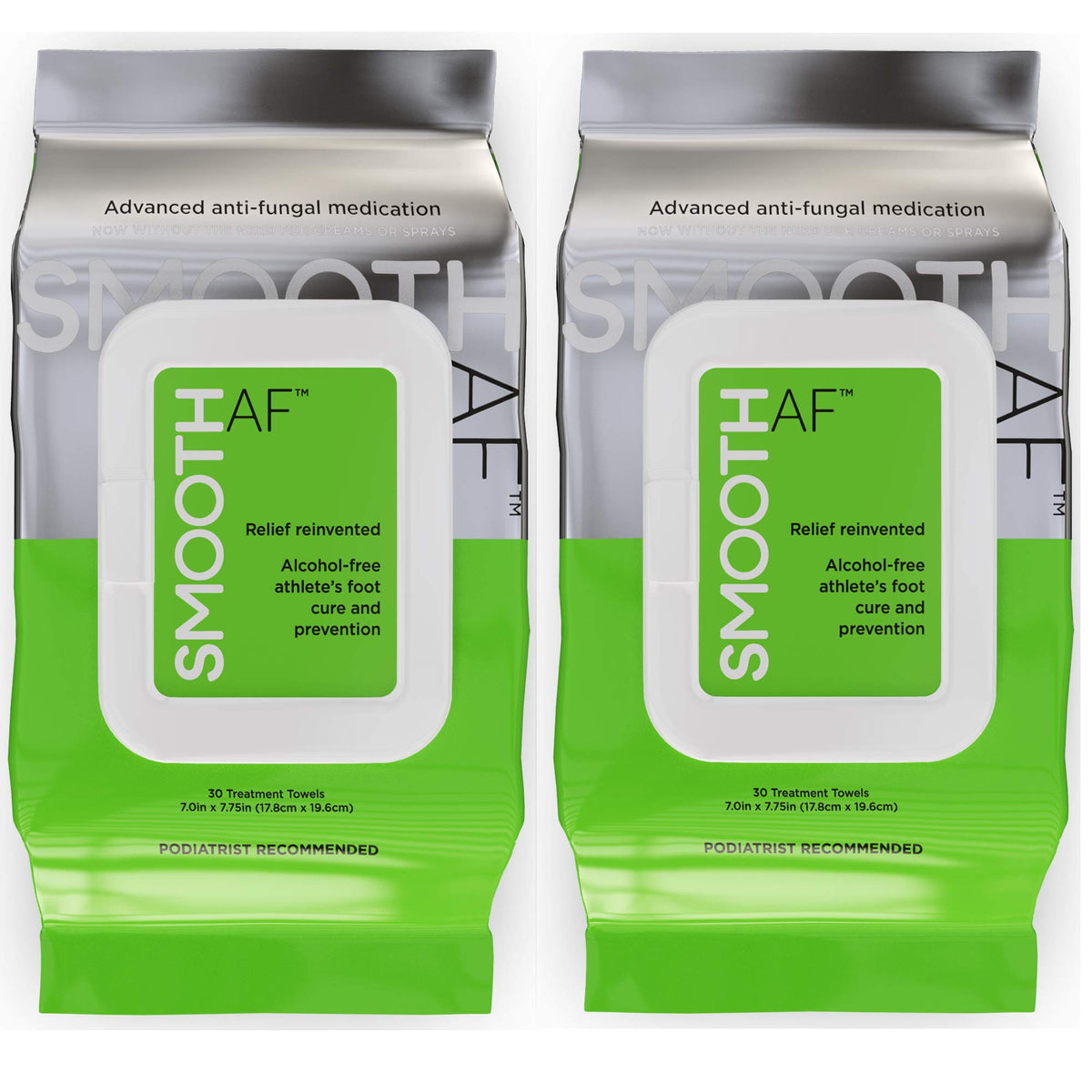 SMOOTH AF athletes-foot wipes packaging for on-the-go relief and convenience.