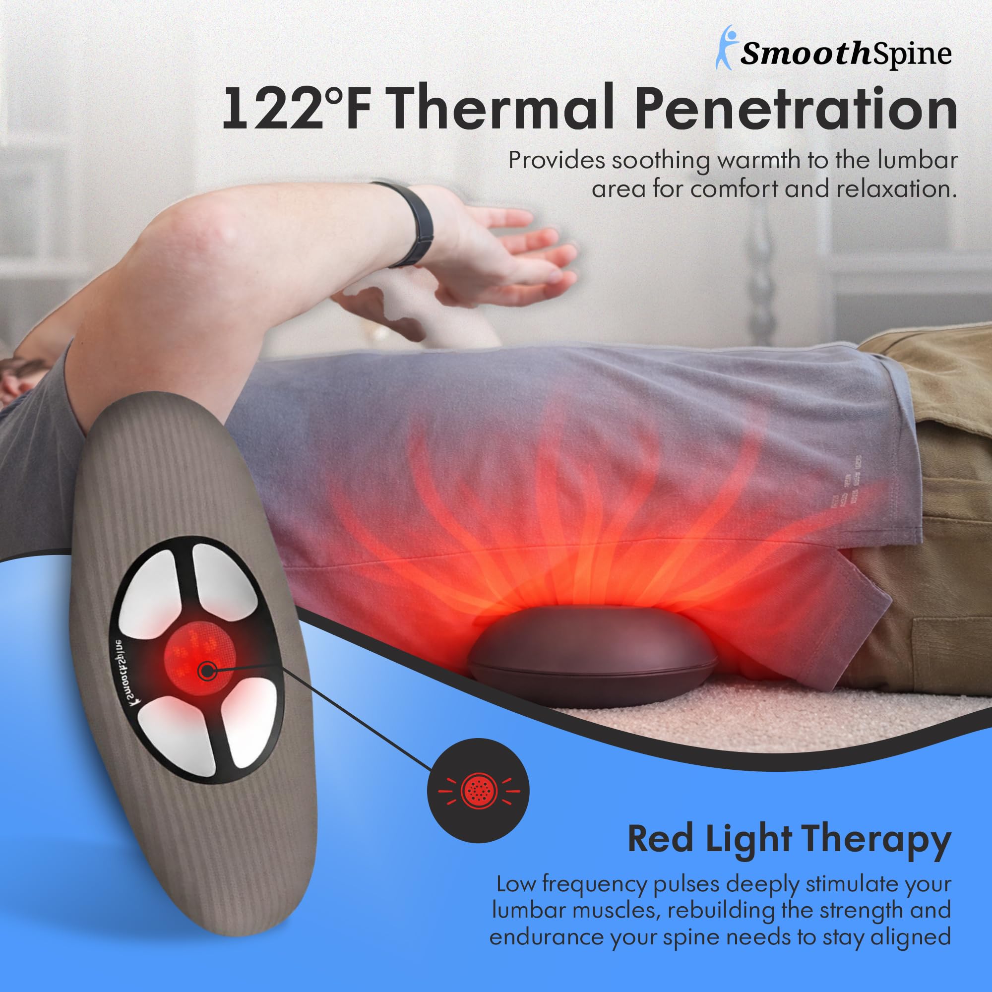 SmoothSpine Multi Therapy Pro EMS panel supports relaxed, postural muscles