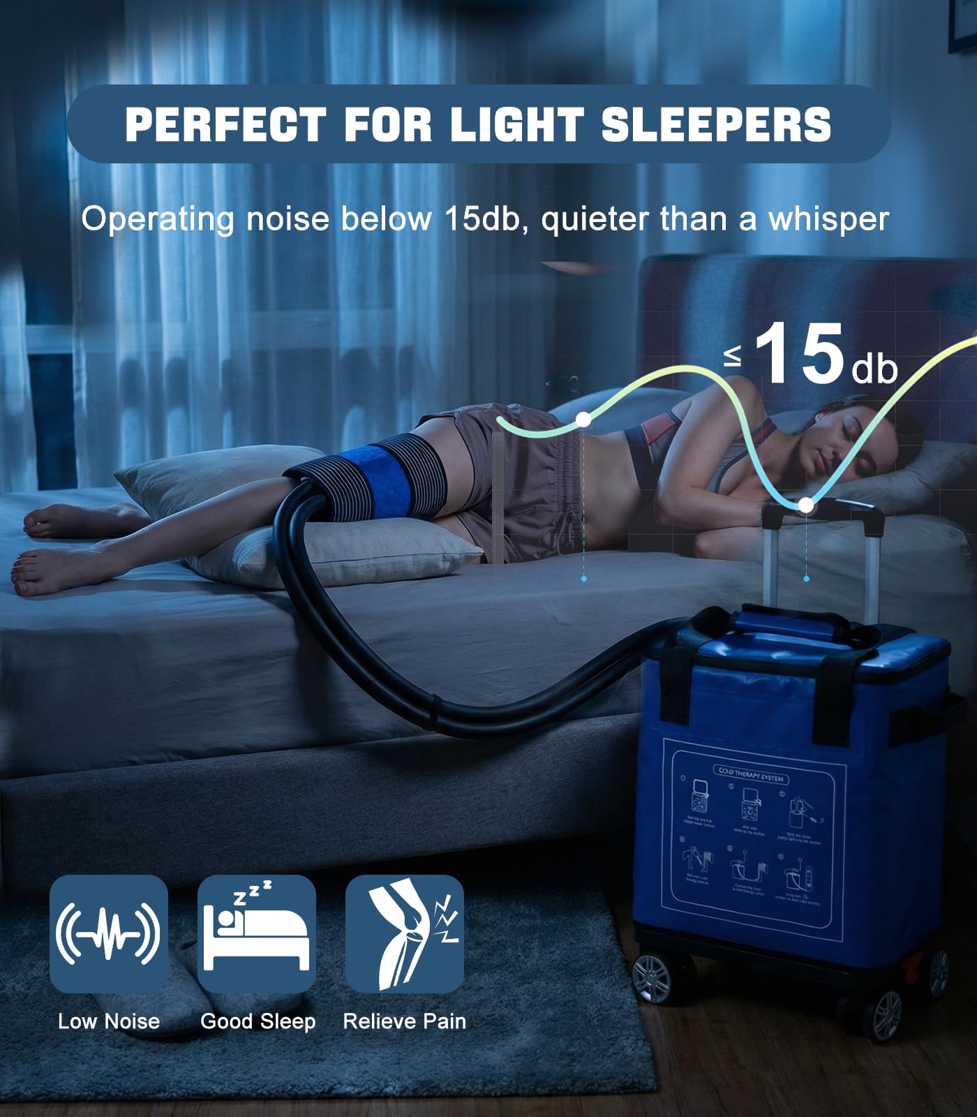Smusrks quiet cooling pump delivering unobtrusive therapy sessions.