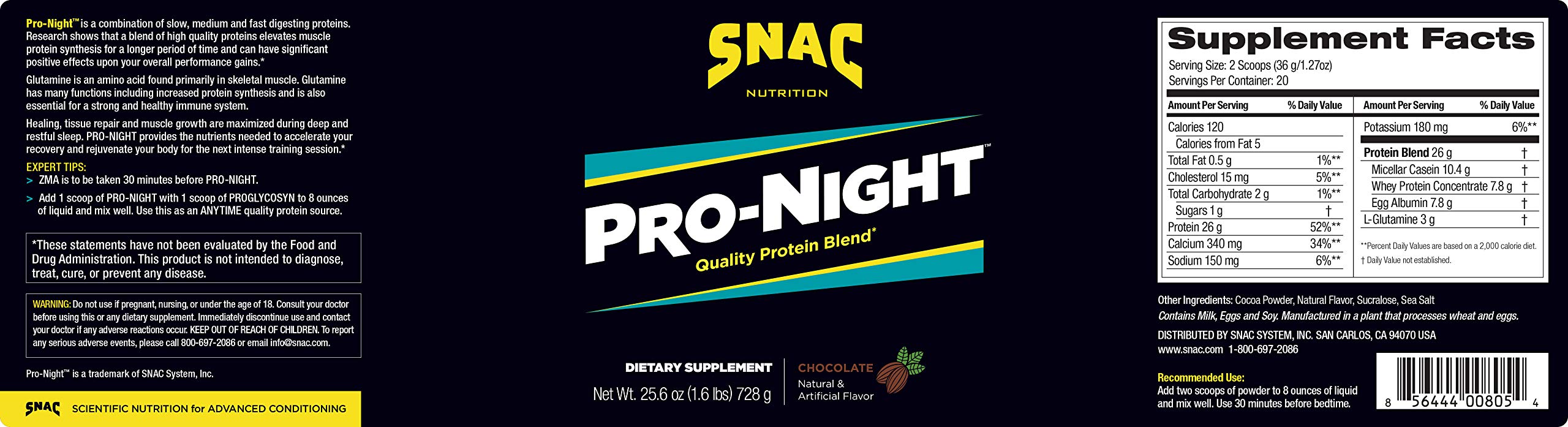 SNAC Pro-Night chocolate powder pouring into a glass to support nighttime repair.