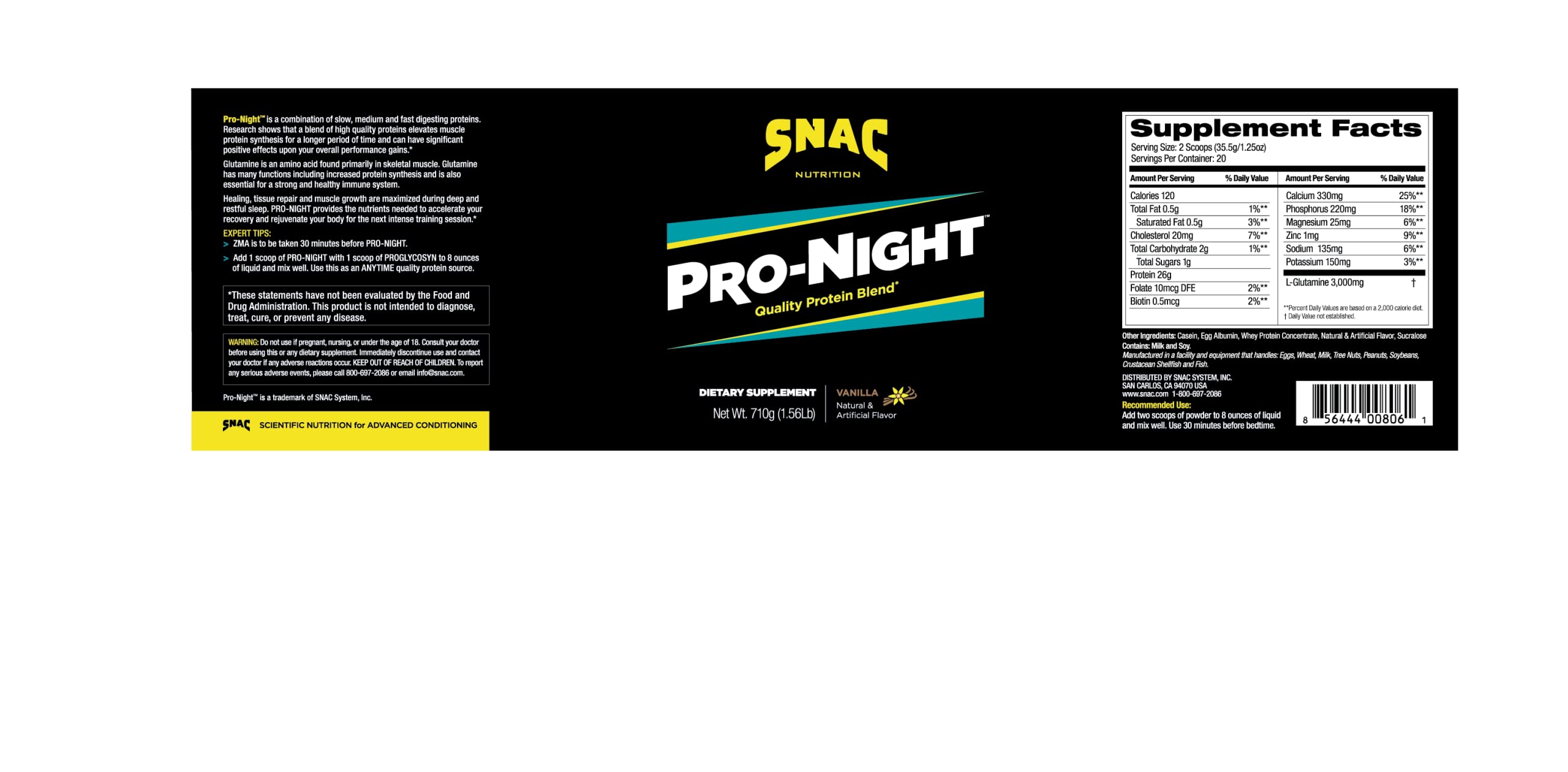 SNAC Pro-Night vanilla scoop dissolving in liquid for convenient bedtime protein