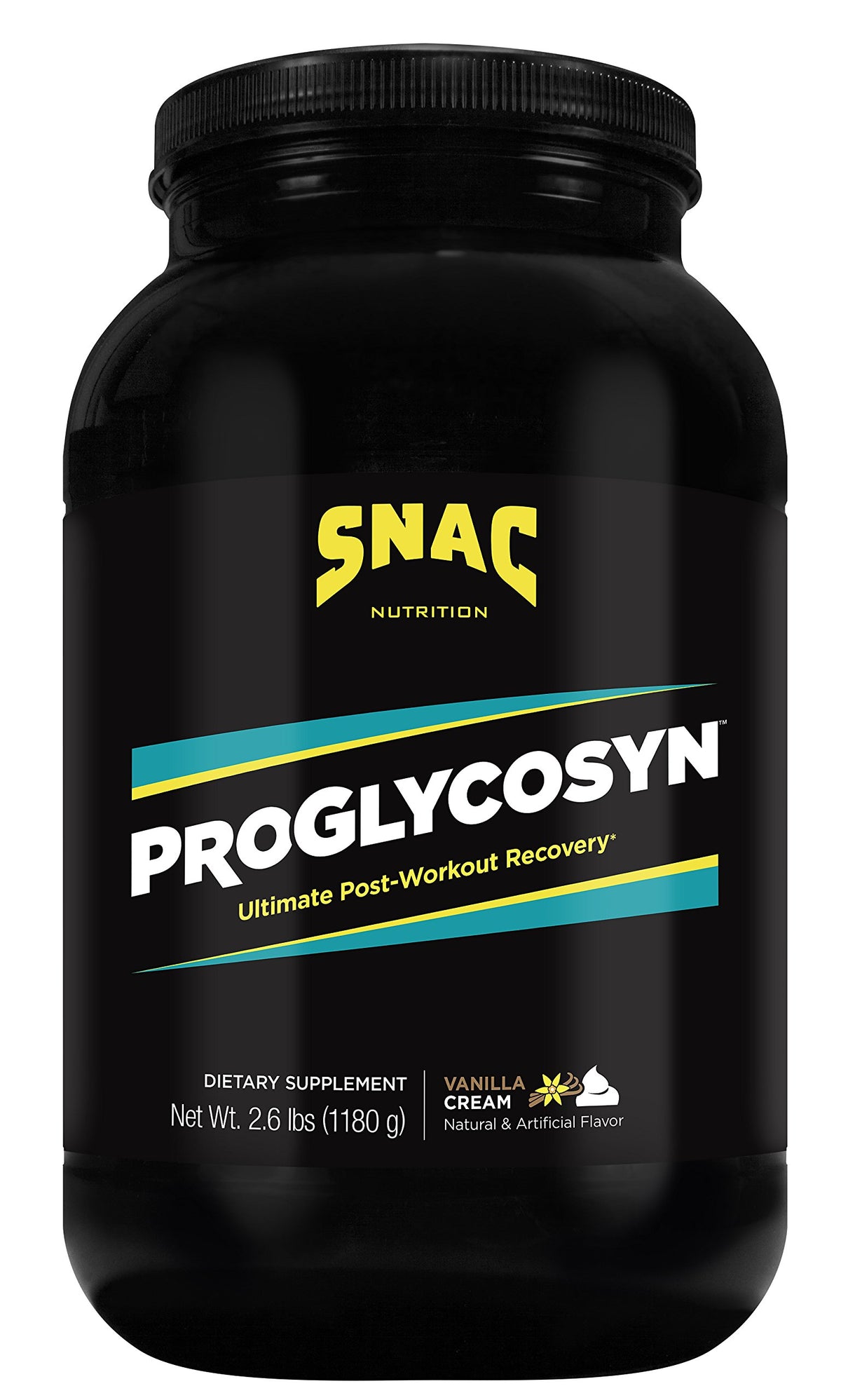 SNAC System Proglycosyn Vanilla Cream tub with label, highlighting post-workout recovery support.