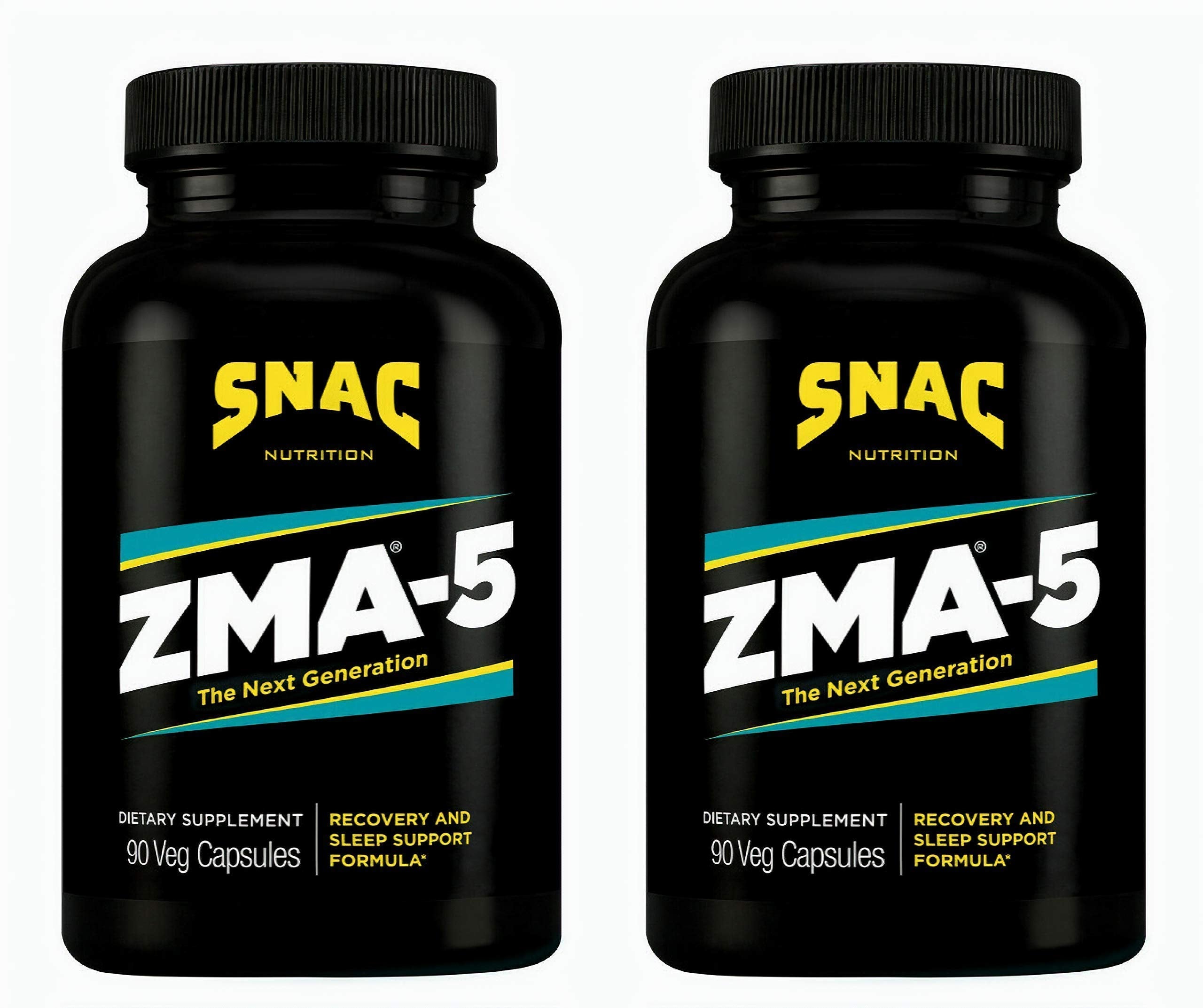 SNAC ZMA-5 sleep aid bottle closeup showing product details for restful recovery