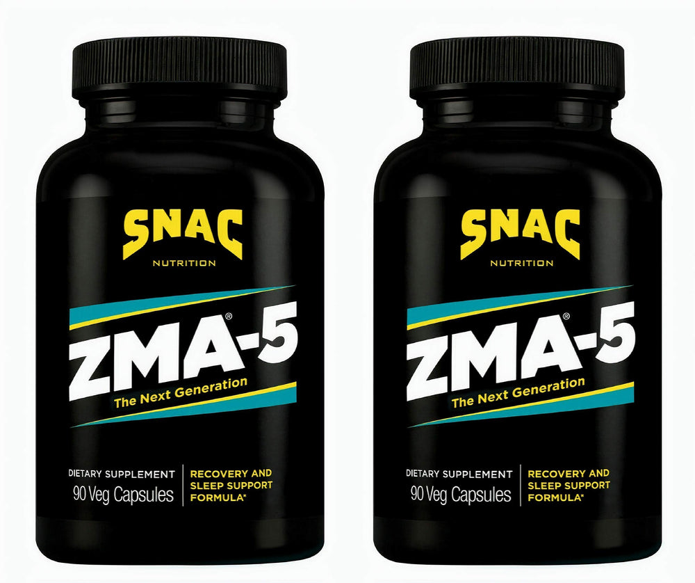 SNAC ZMA-5 sleep aid bottle closeup showing product details for restful recovery