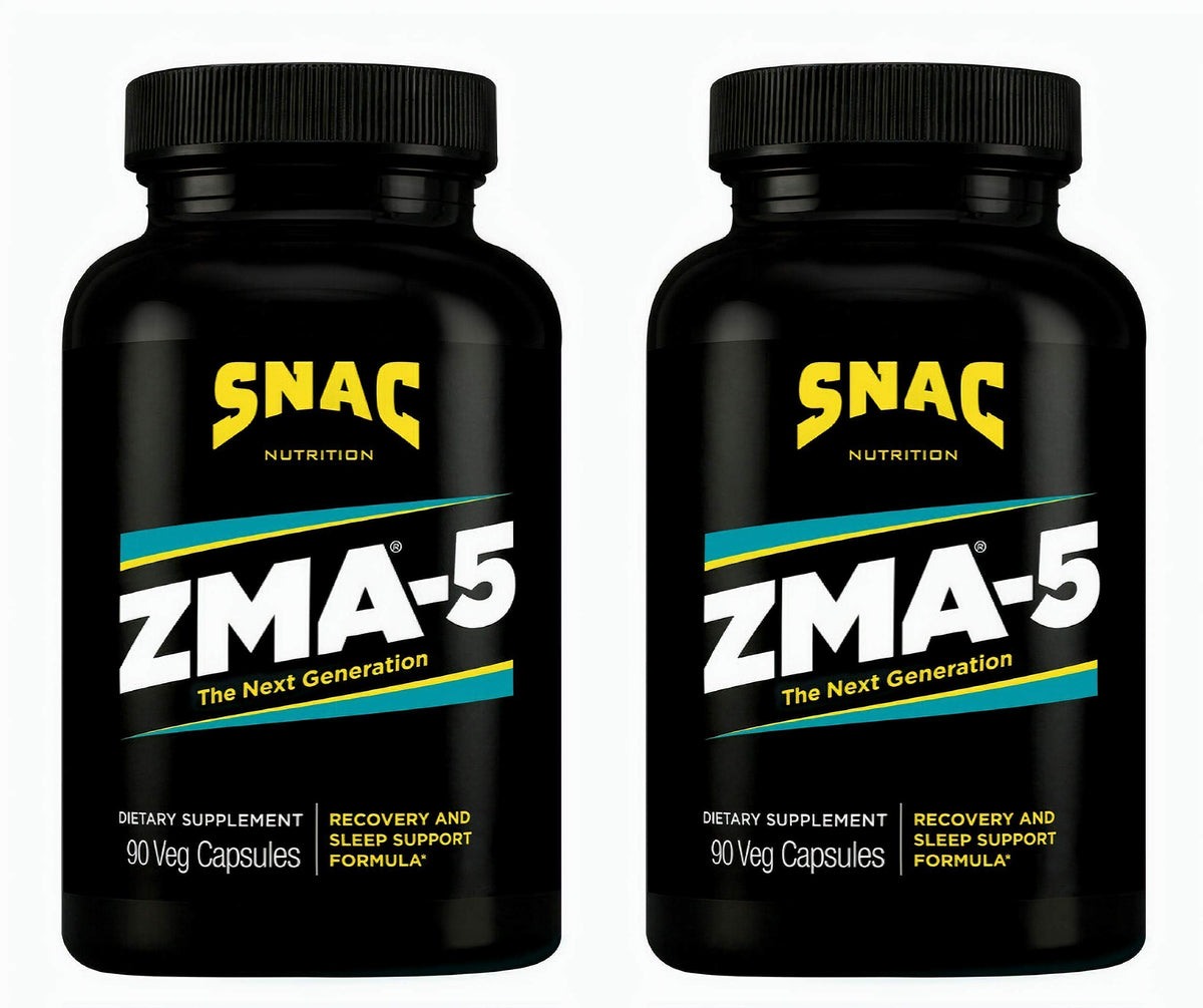SNAC ZMA-5 sleep aid bottle closeup showing product details for restful recovery