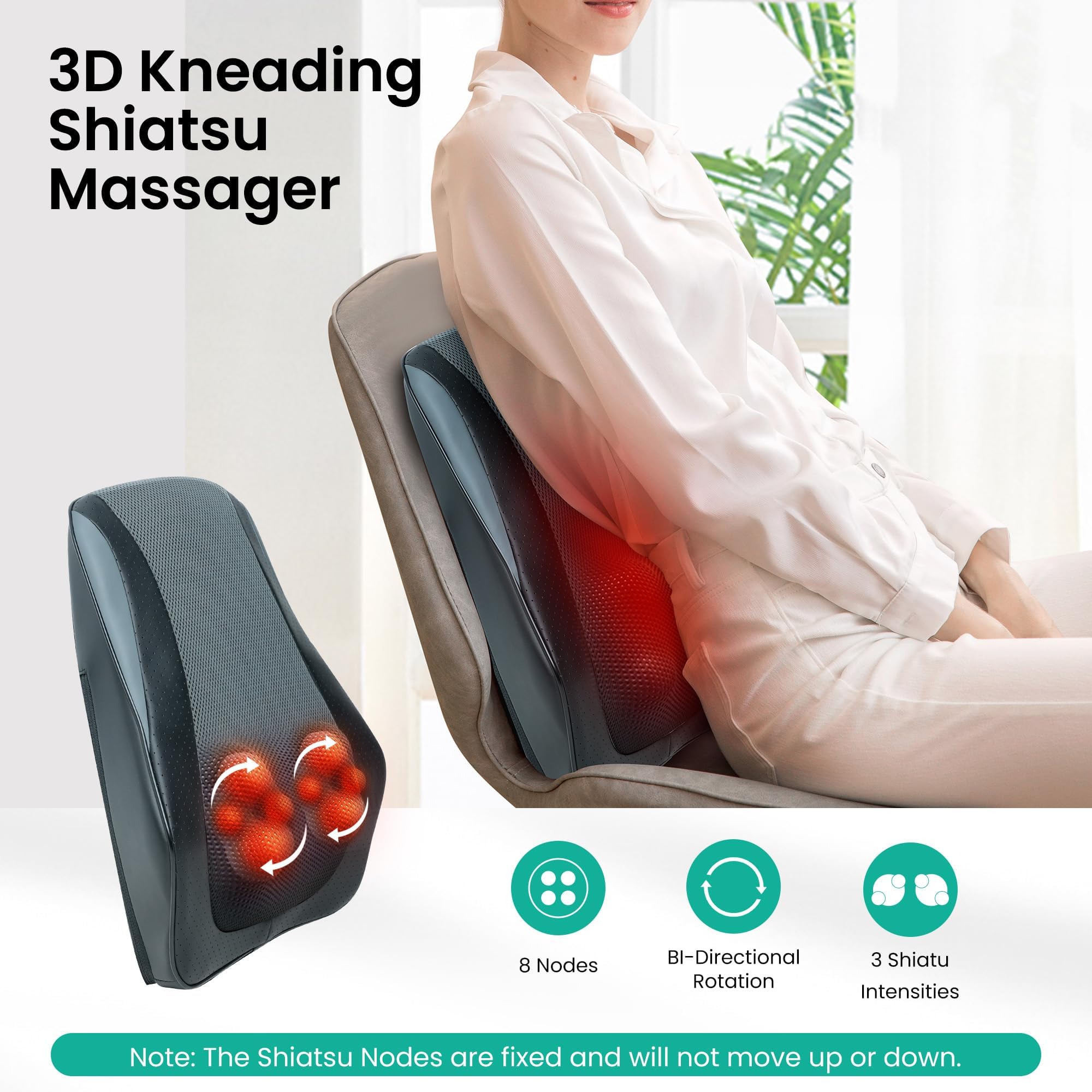 Snailax back massager heat function provides gentle warmth during use