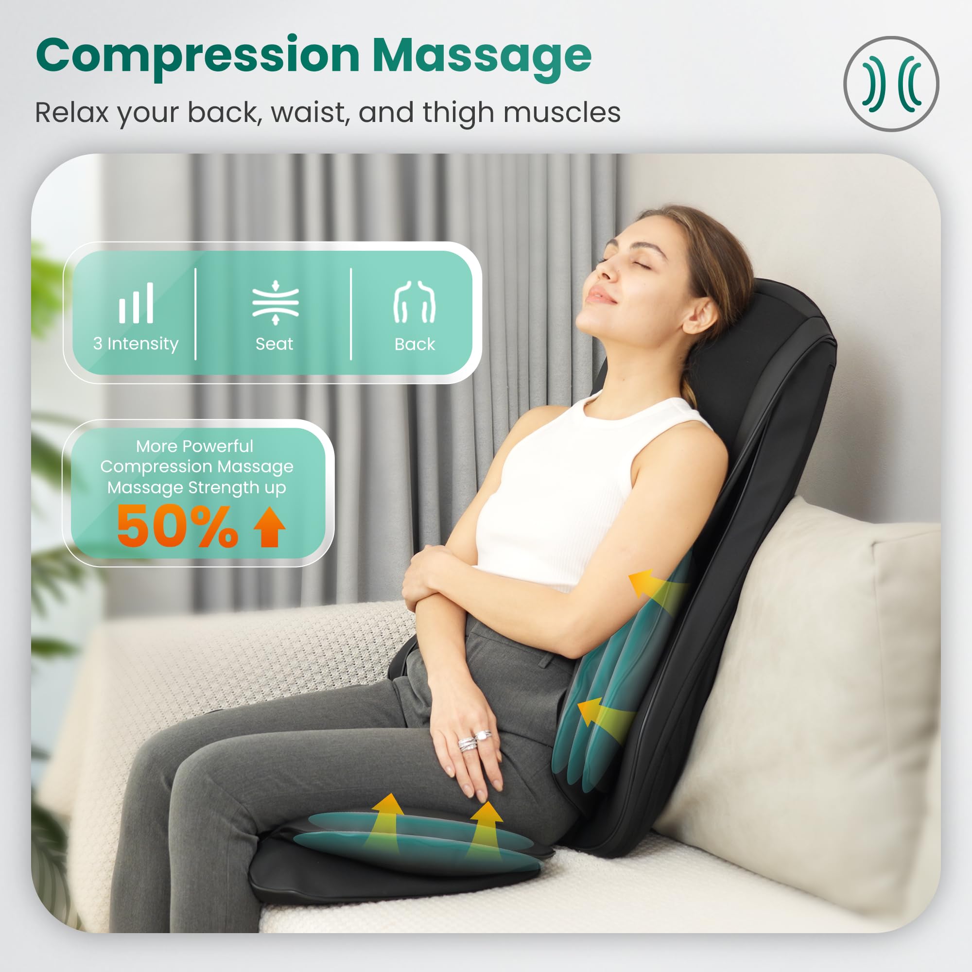 Back and seat compression massage relieves tension across the spine