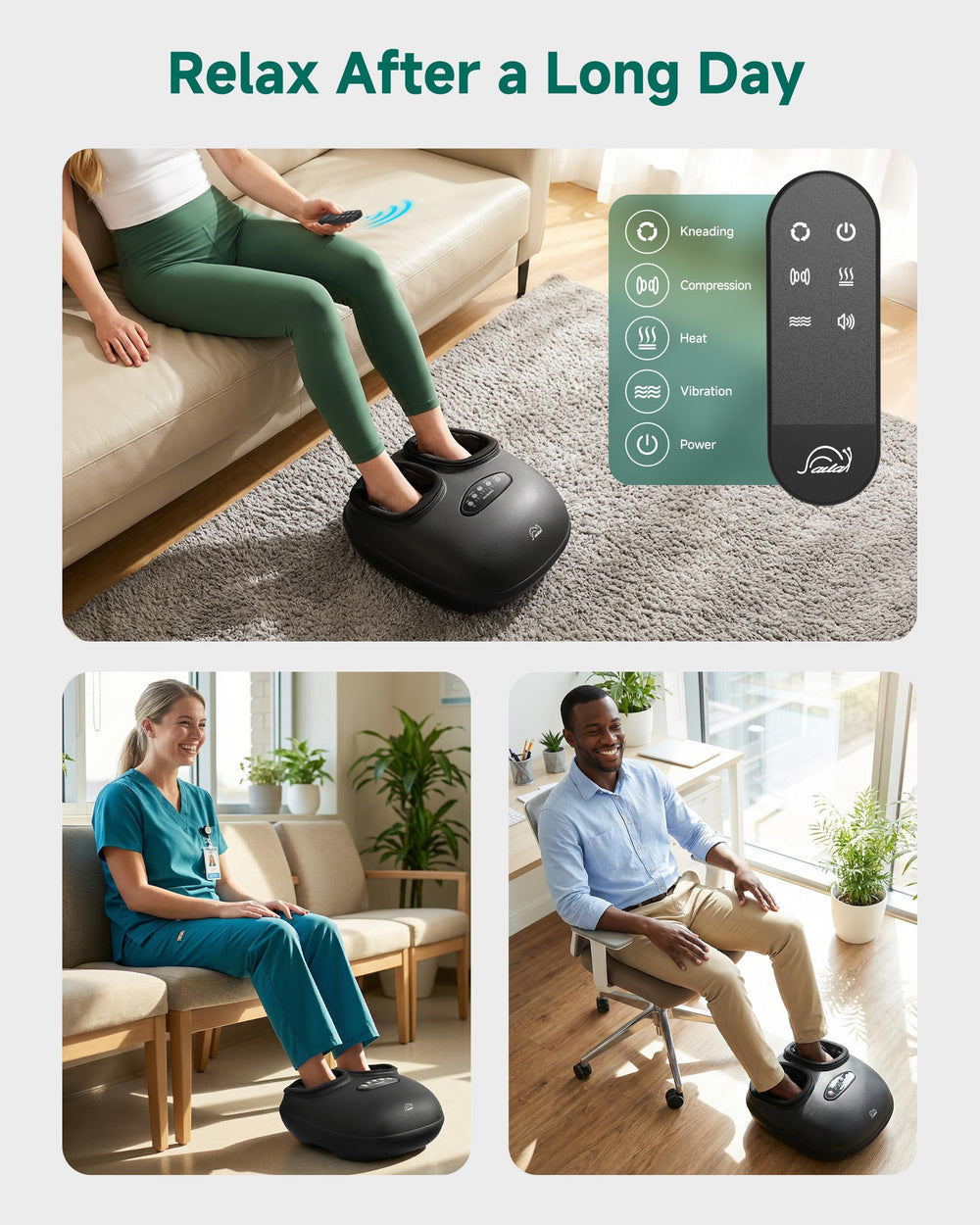 Snailax foot massager remote control enables easy setup from seated position.