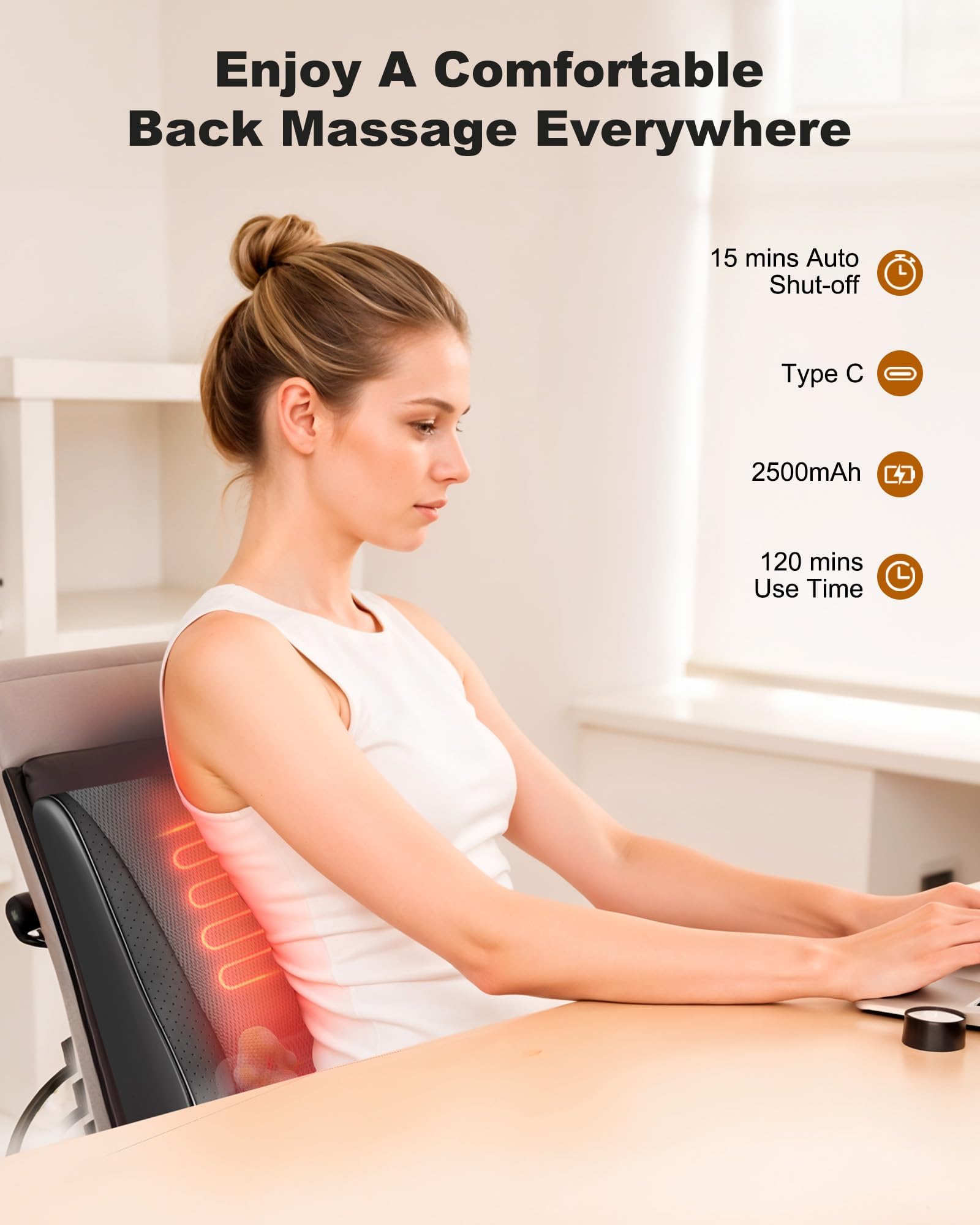 Snailax Shiatsu back massager in use at desk for stress relief