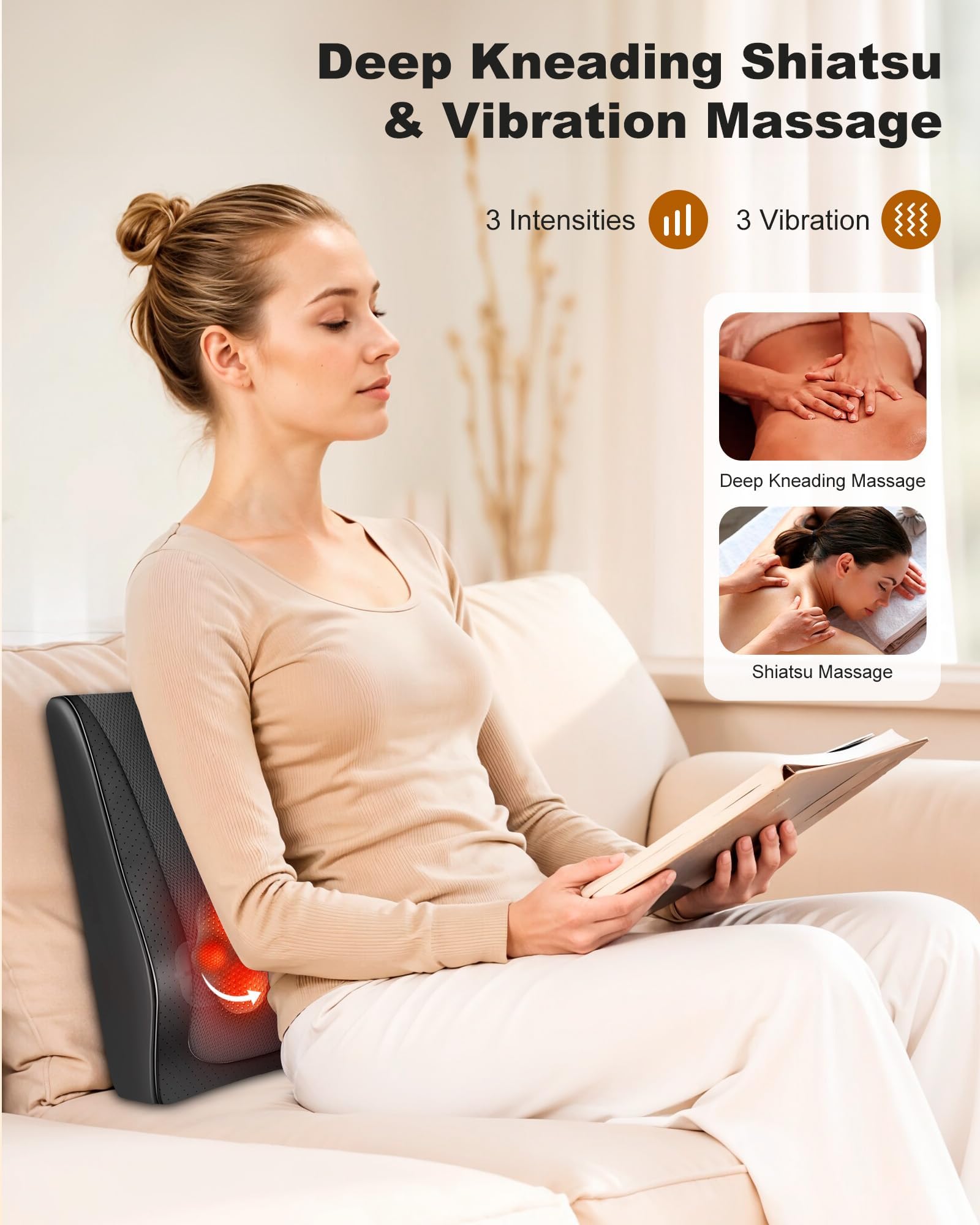 Snailax Shiatsu back massager 2500mAh battery visible for extended wireless sessions
