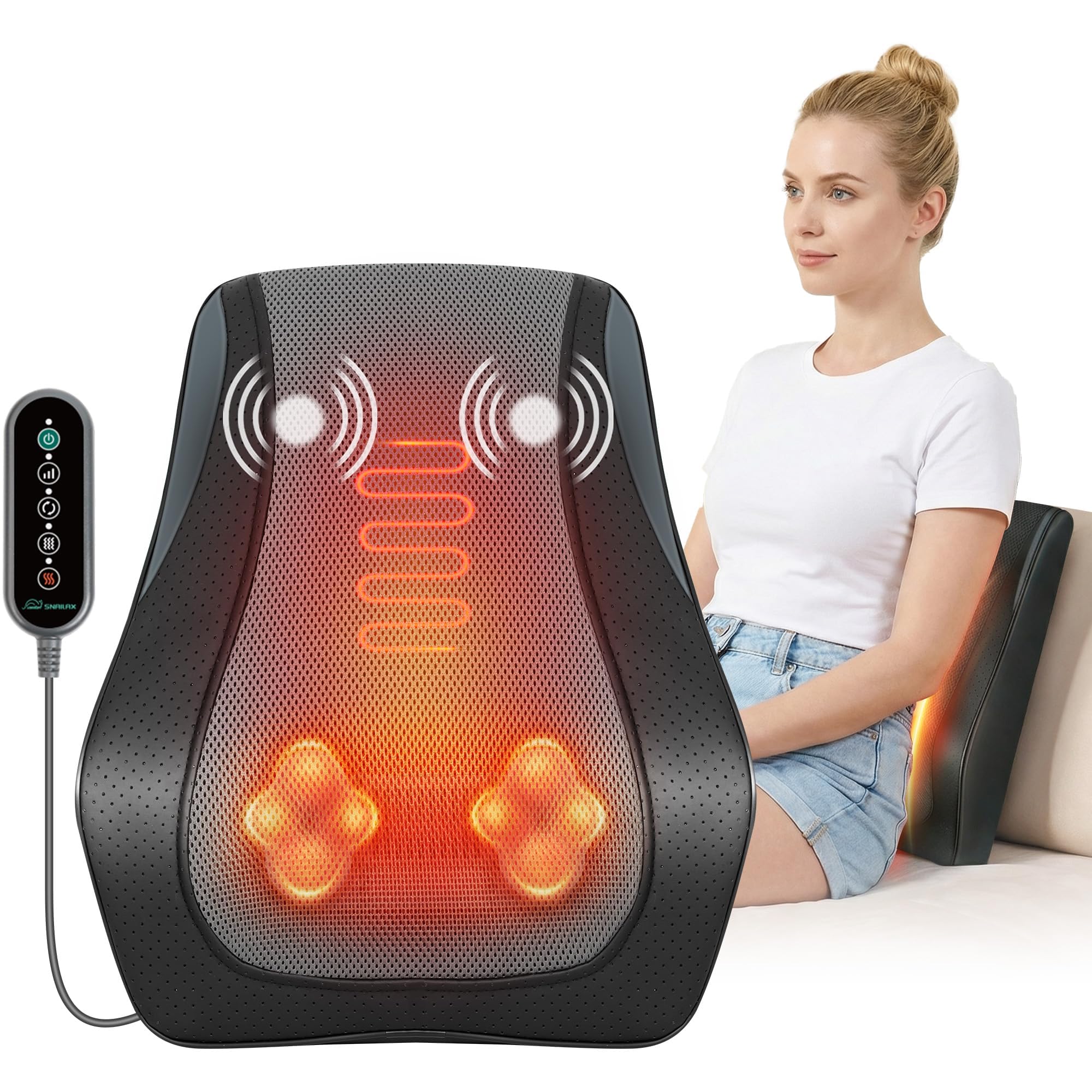 Snailax Shiatsu back massager with fixed nodes targets deep tissue in the lower back