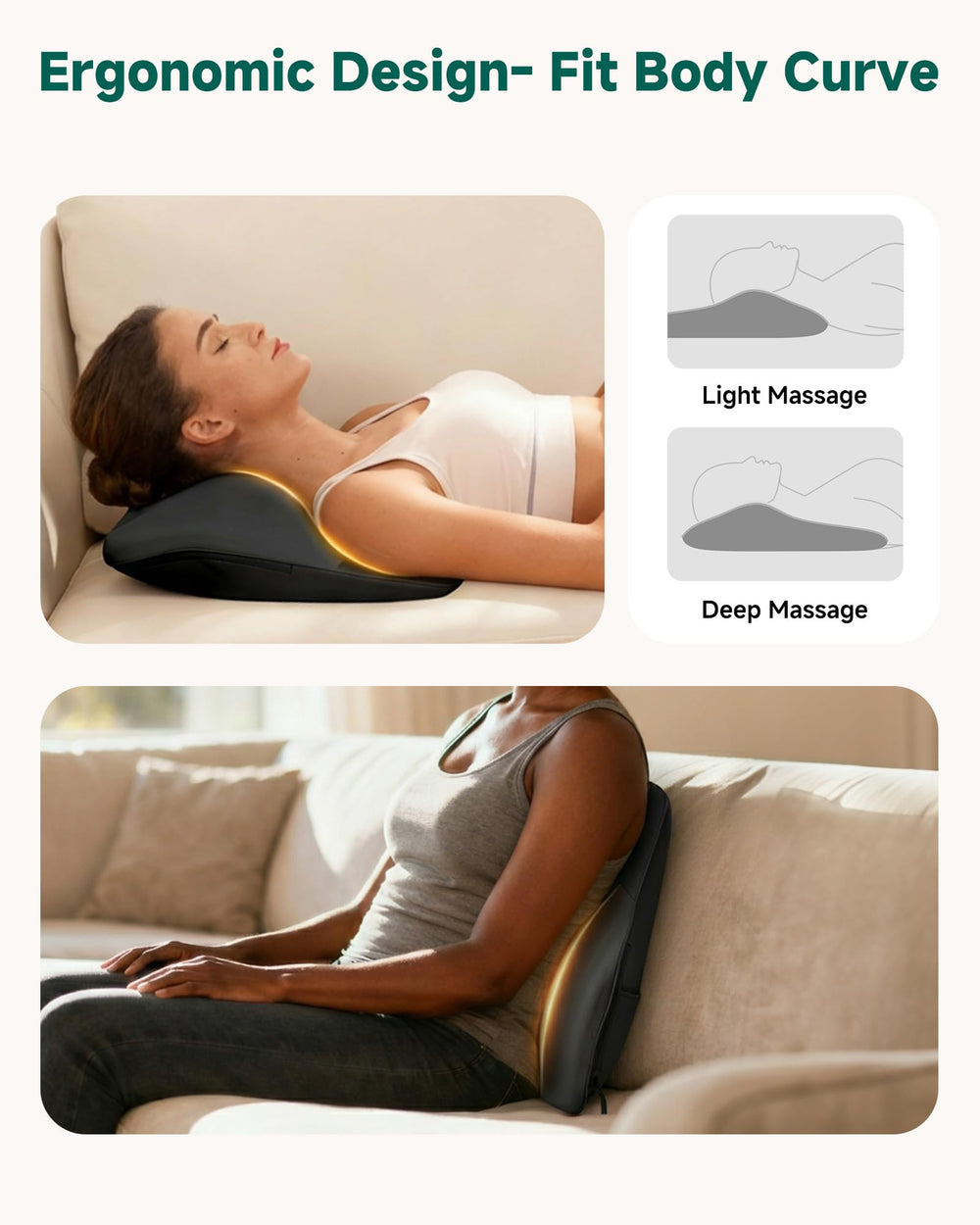 Snailax Shiatsu back massager with heat side view showing ergonomic fit.