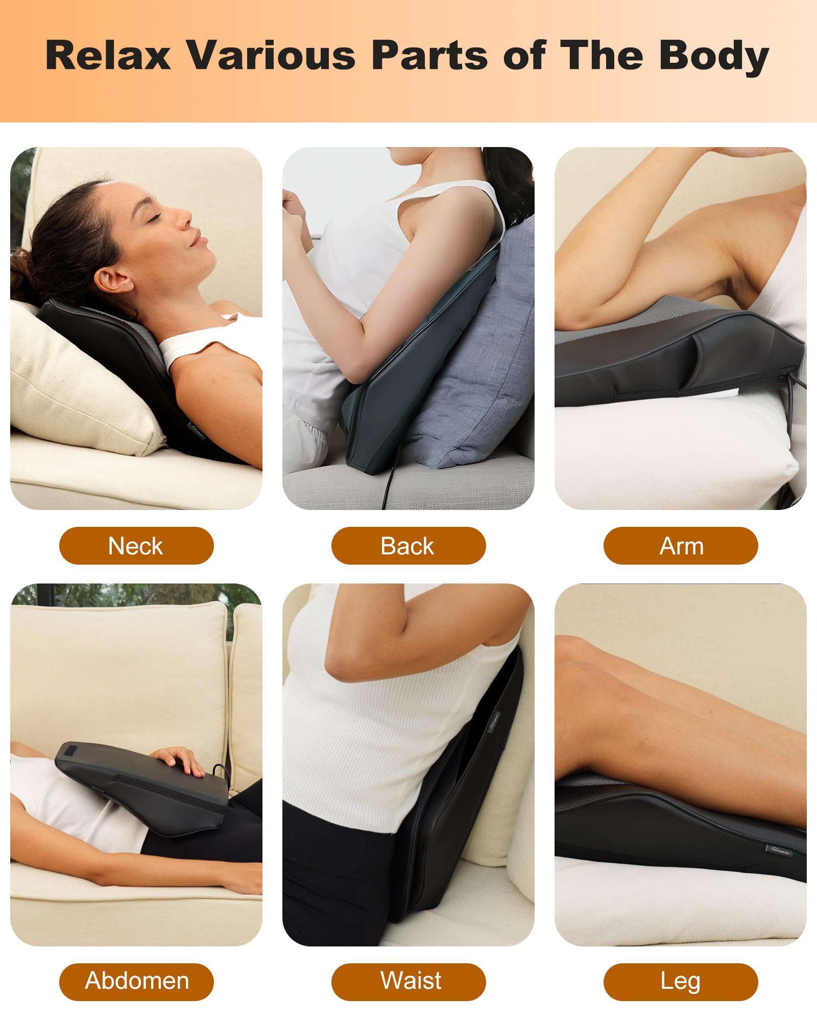 Snailax Shiatsu back massager two vibration motors with multiple modes