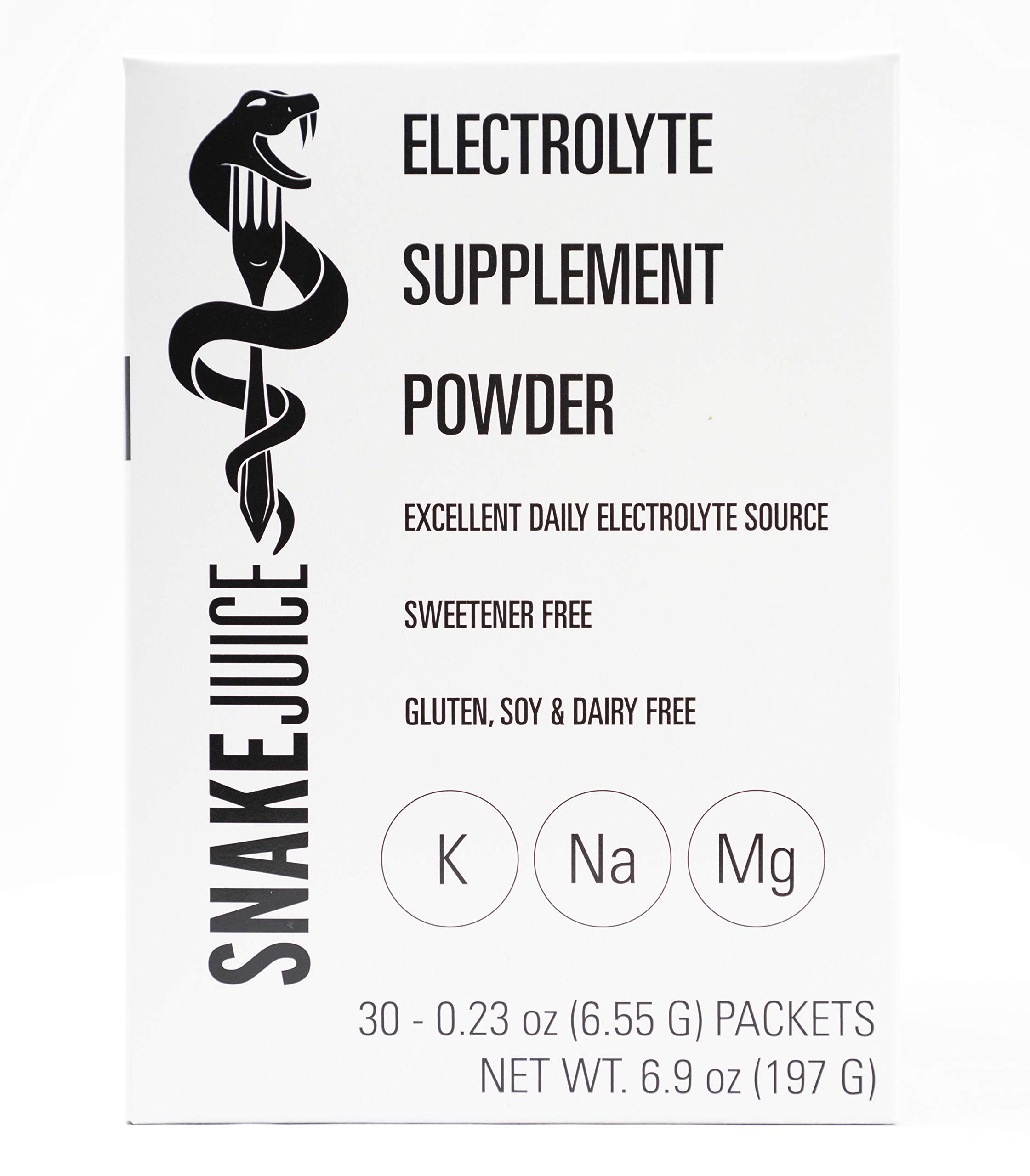SNAKE Juice electrolyte packet pouring into water for quick hydration.
