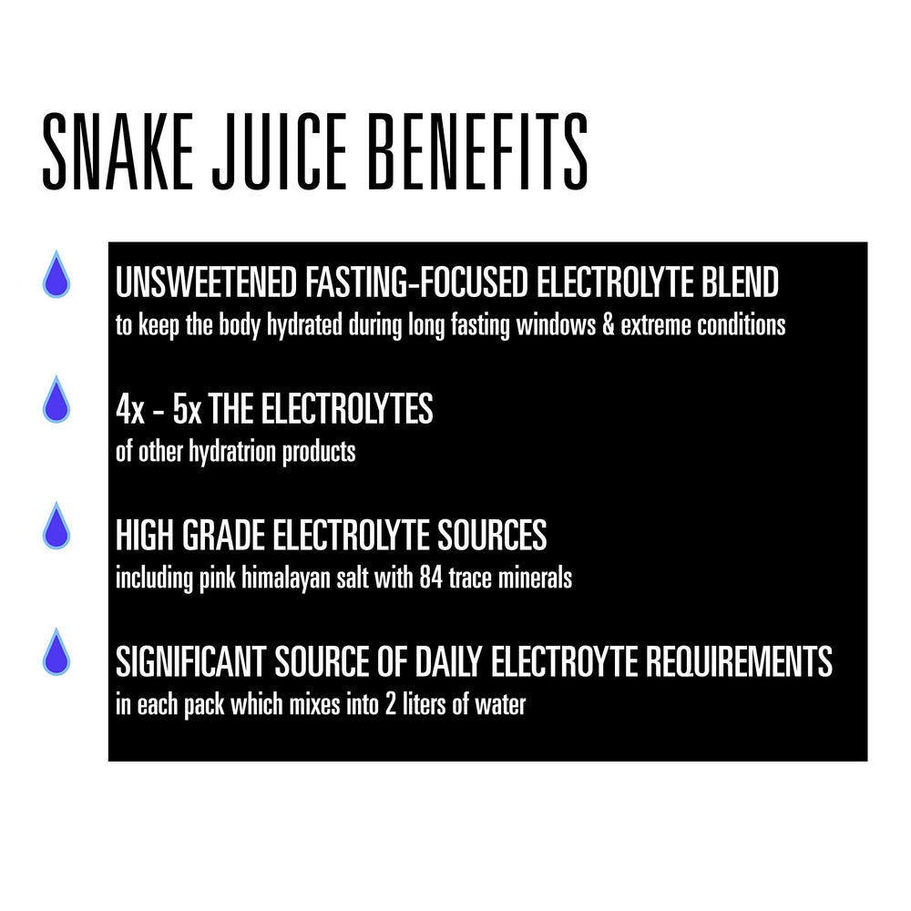 SNAKE Juice travel-ready packets ideal for fasting or on-the-go workouts.