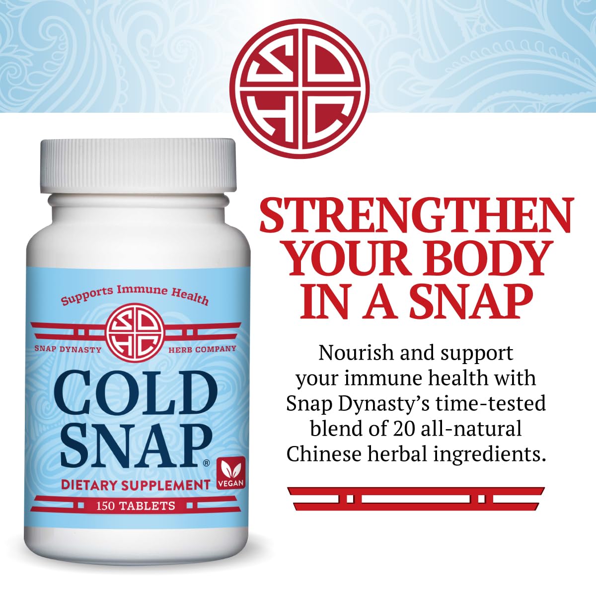 Snap Dynasty Cold Snap bottle front label for quick immune support