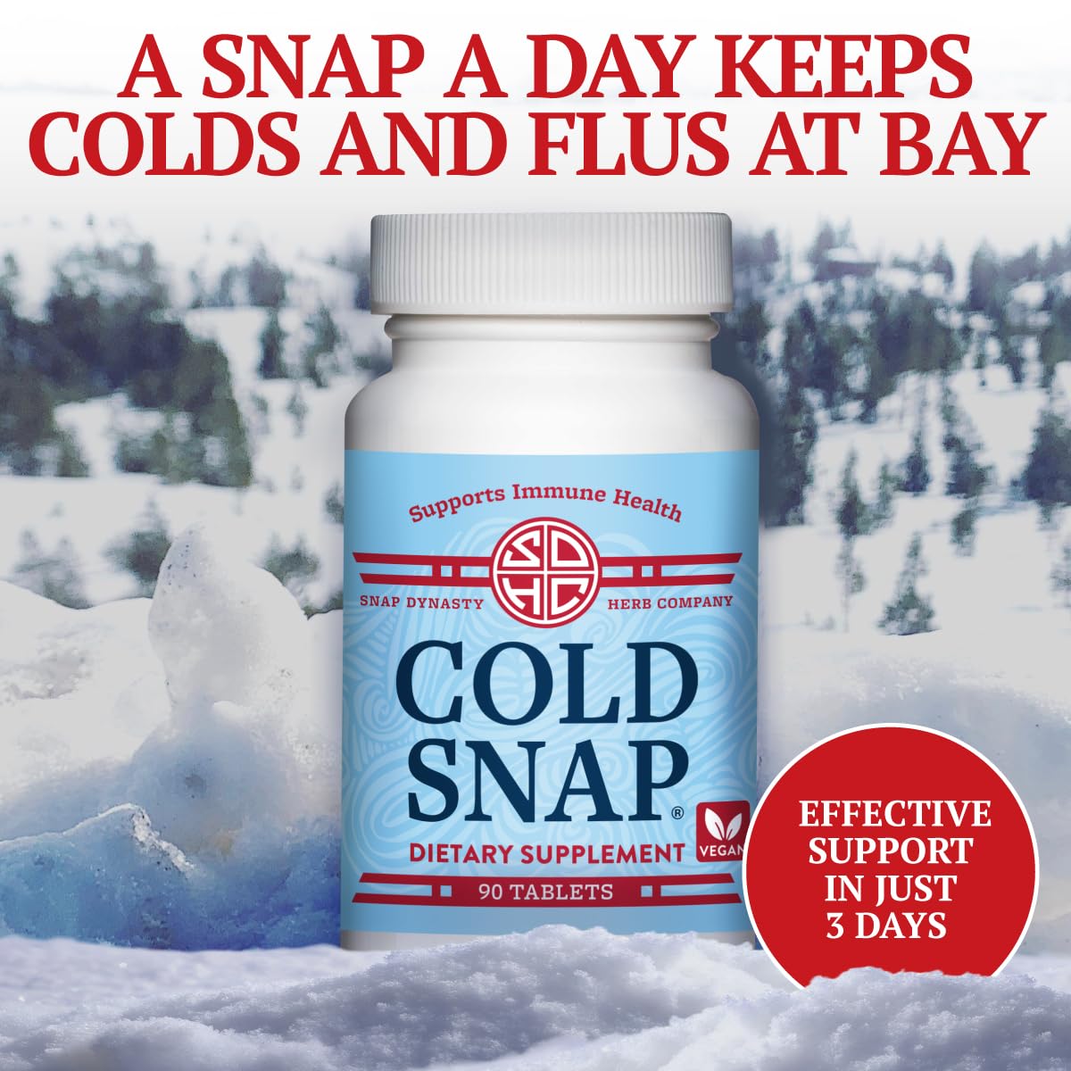 Snap Dynasty Cold Snap bottle with label emphasizes traditional wisdom and safety