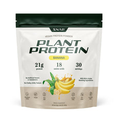 Snap Supplements banana protein bottle front view, ideal for post-workout recovery.